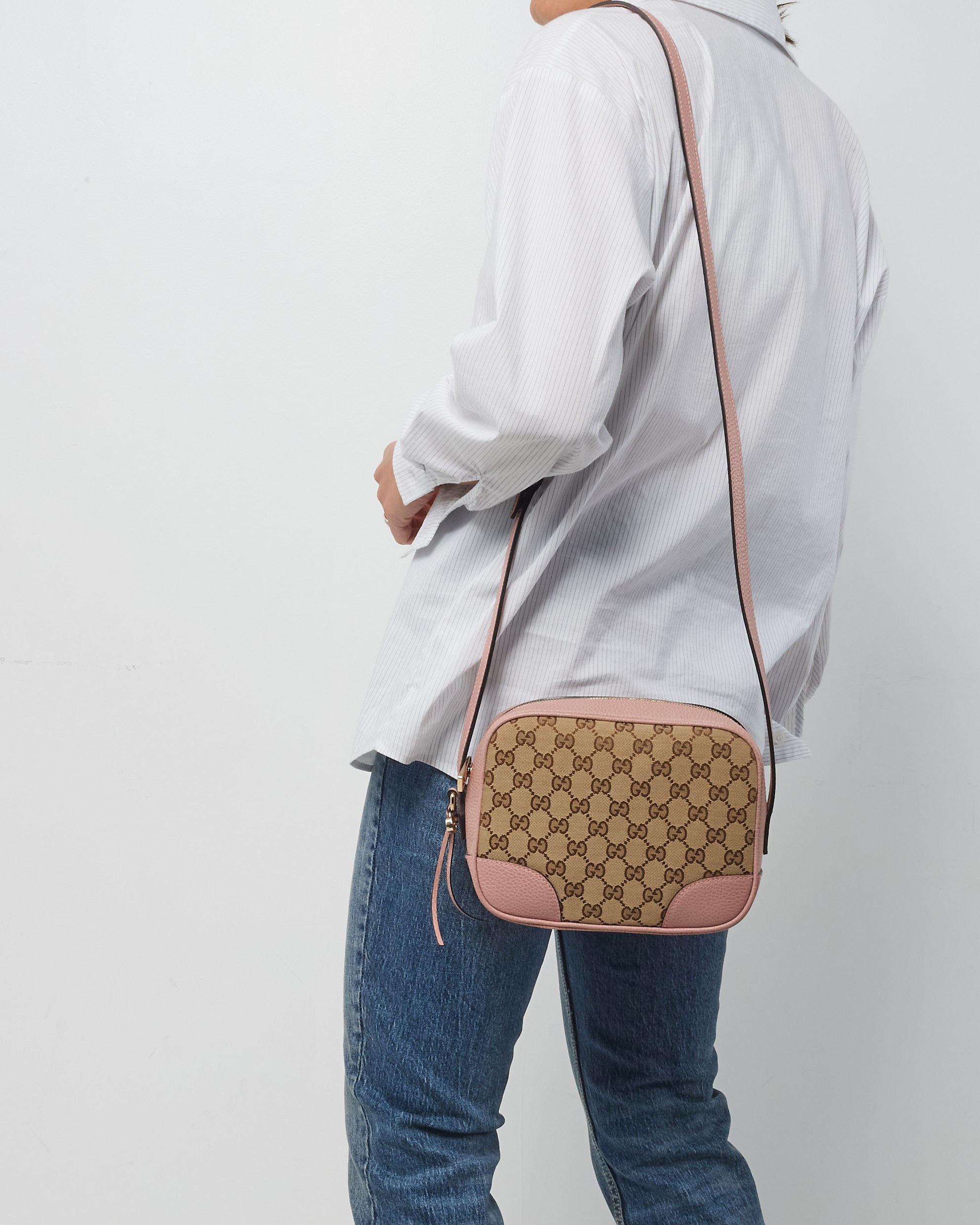 Gucci Brown Pink Monogram Canvas Mini Bree Messenger Bag