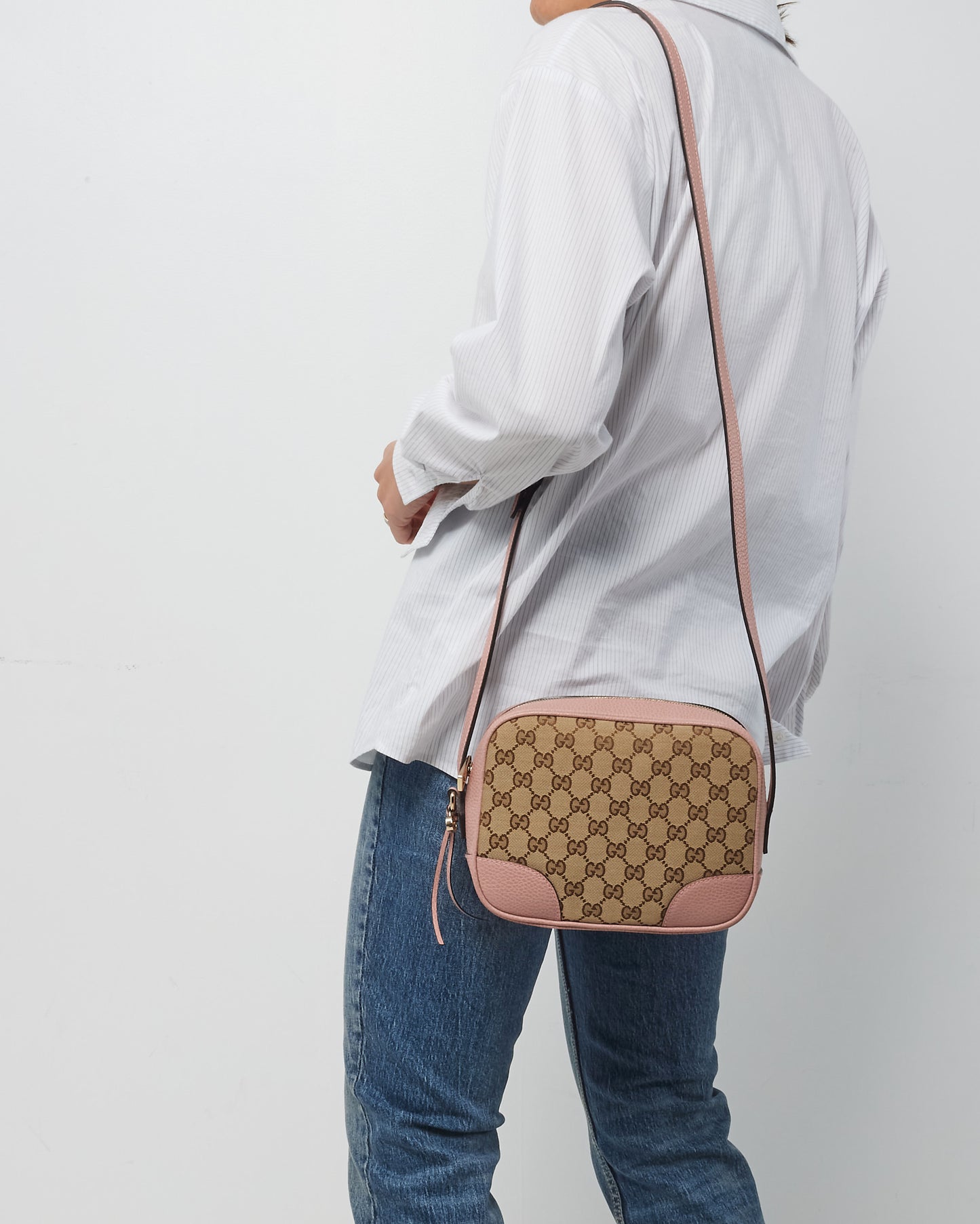 Gucci Brown & Pink Monogram Canvas Mini Bree Messenger Bag