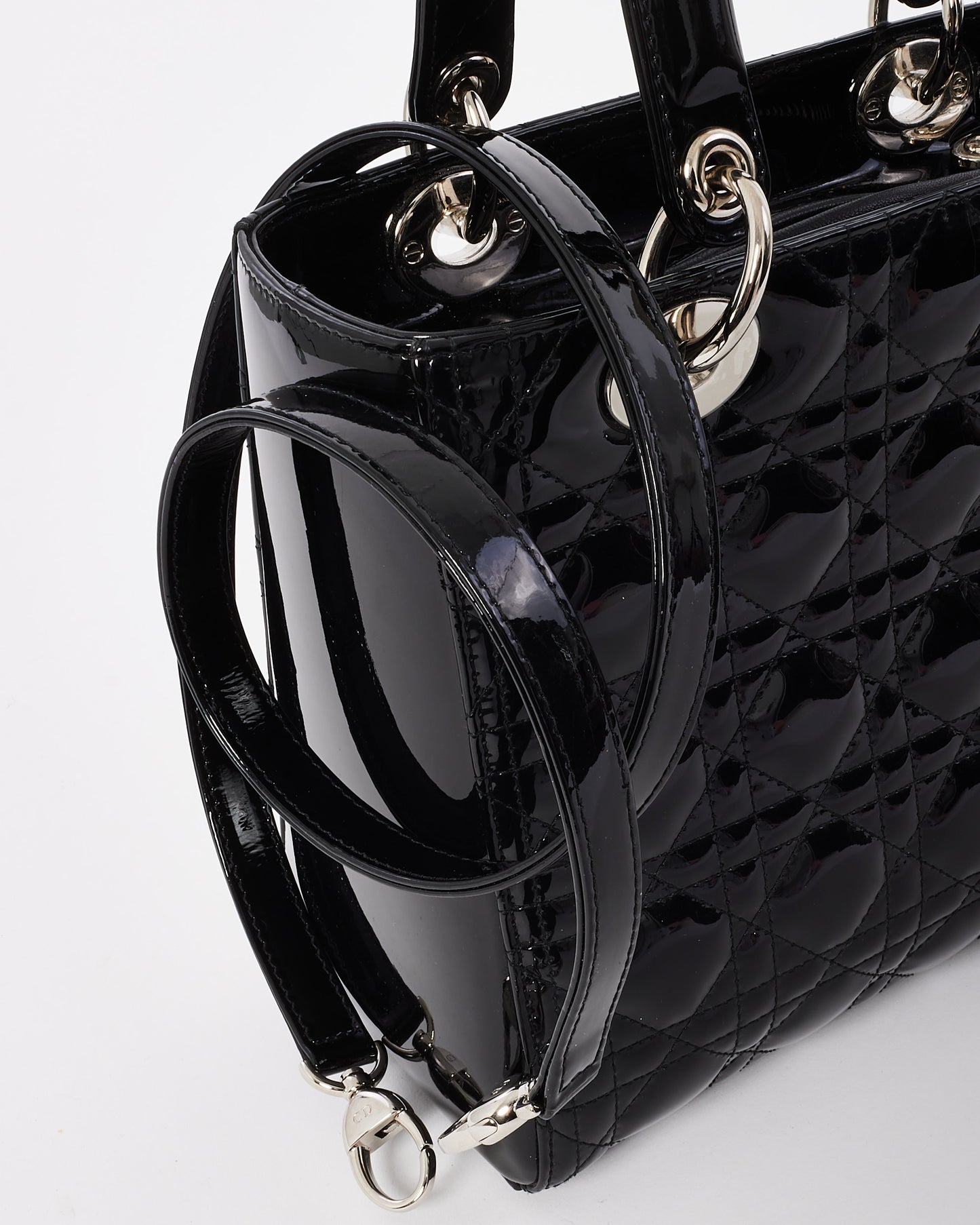 Dior Black Cannage Patent Leather Medium Lady Dior Bag