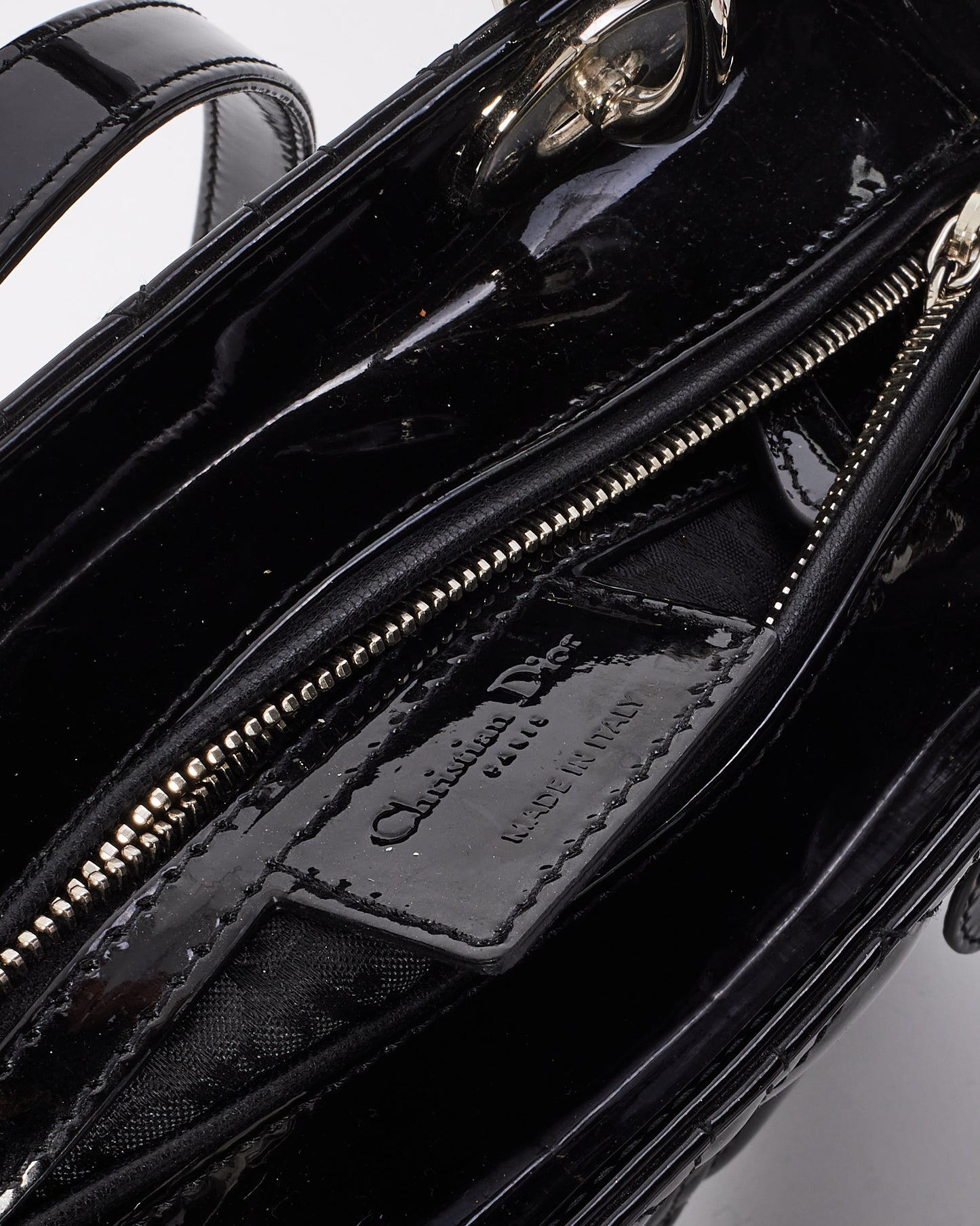 Dior Black Cannage Patent Leather Medium Lady Dior Bag