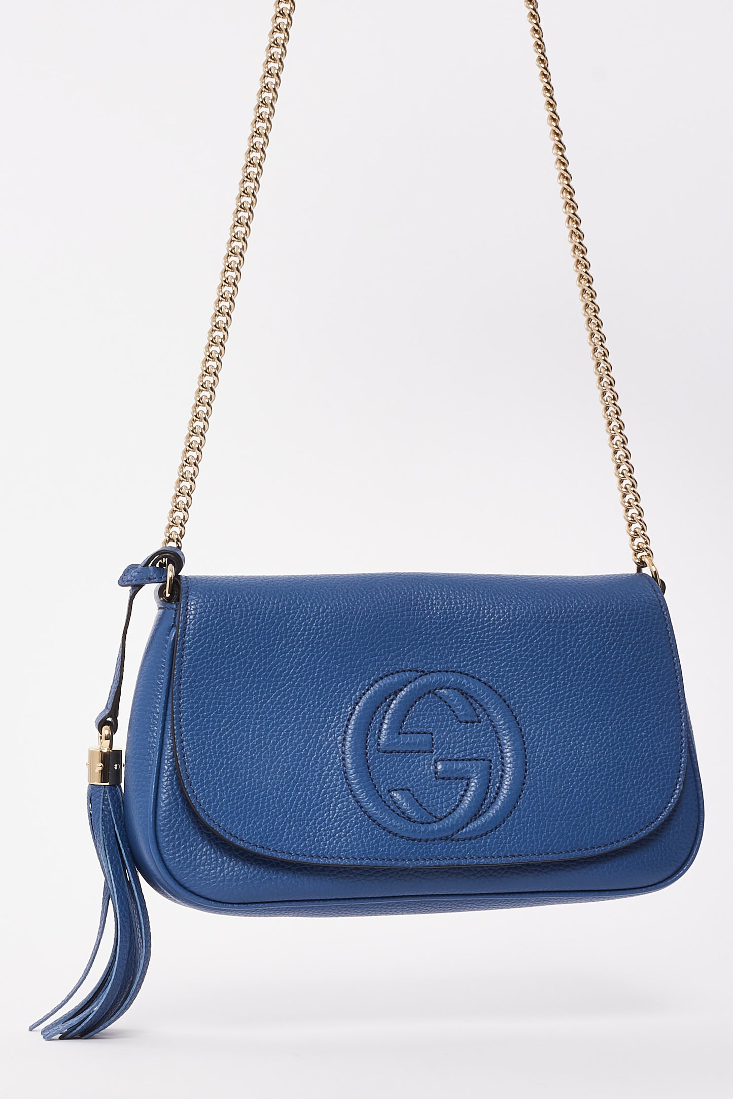 Sac à bandoulière Soho en cuir grainé bleu Gucci