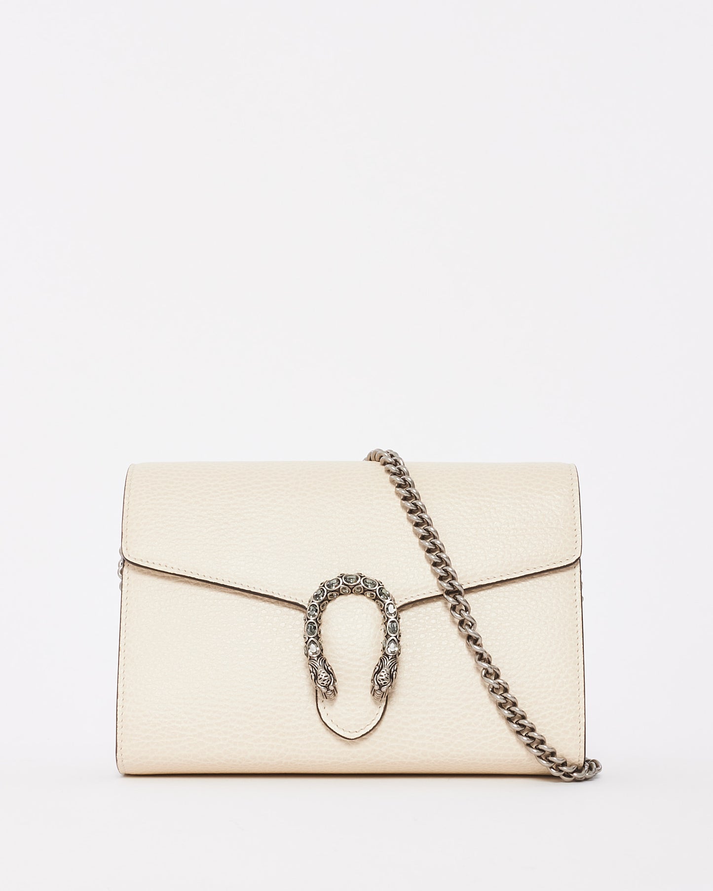 Portefeuille à mini chaîne Dionysus en cuir grainé blanc cassé Gucci