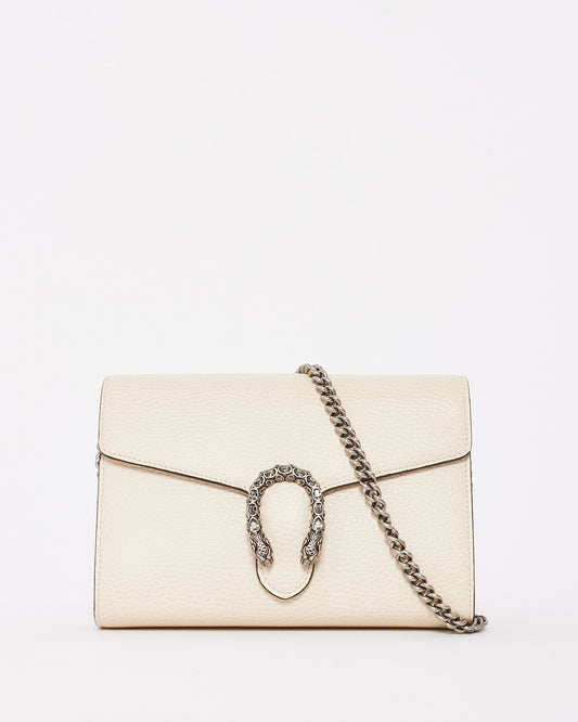 Portefeuille à mini chaîne Dionysus en cuir grainé blanc cassé Gucci