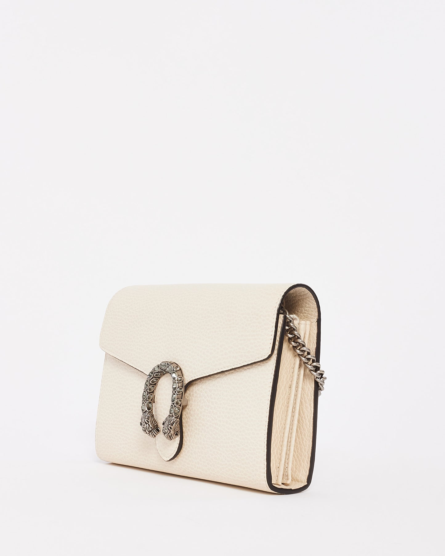 Portefeuille à mini chaîne Dionysus en cuir grainé blanc cassé Gucci