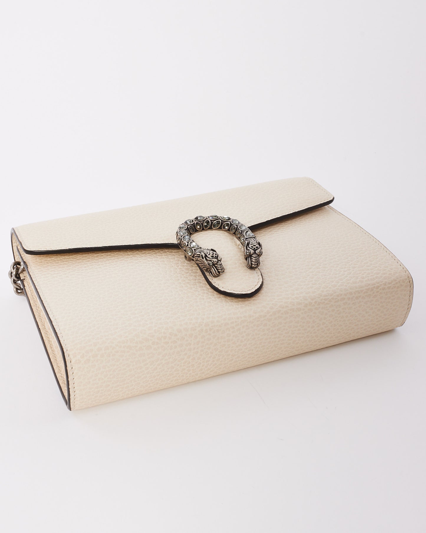 Portefeuille à mini chaîne Dionysus en cuir grainé blanc cassé Gucci