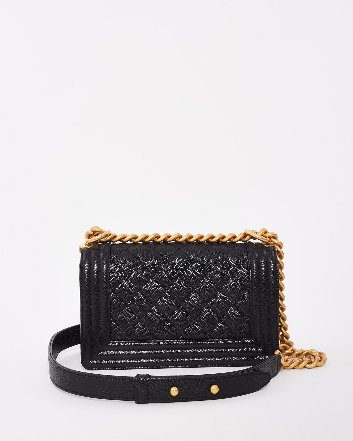 Sac petit garçon matelassé en cuir caviar noir Chanel GHW