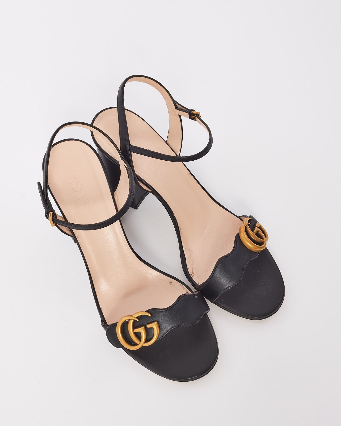 Sandales à talons blocs GG Marmont en cuir noir Gucci - 40