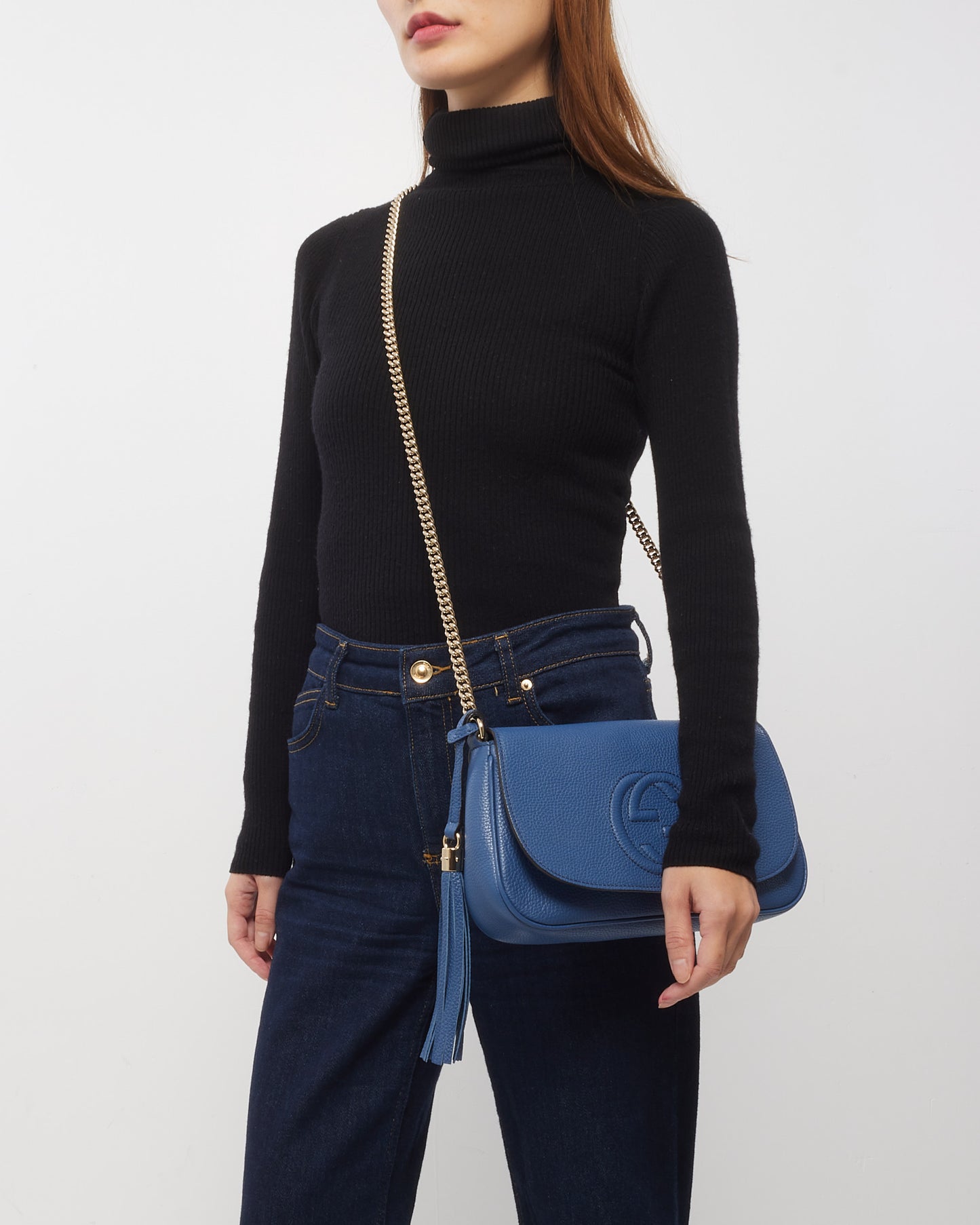 Sac à bandoulière Soho en cuir grainé bleu Gucci