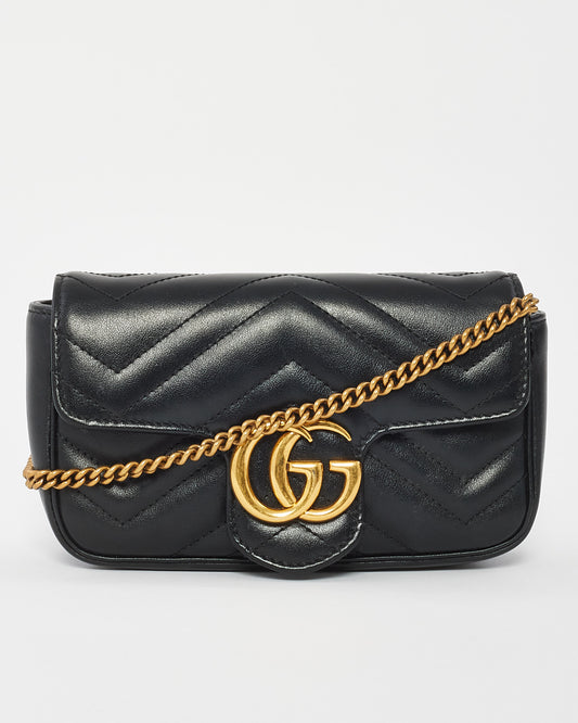 Gucci Black Matelassé Leather GG Marmont Super Mini Bag