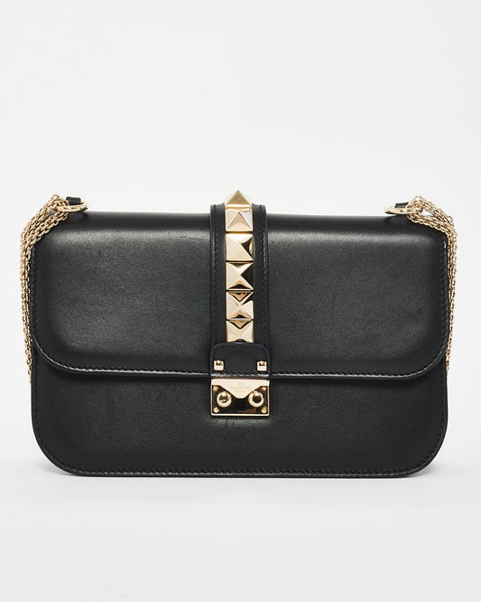 Petit sac à bandoulière Glam Lock Rockstud en cuir noir Valentino