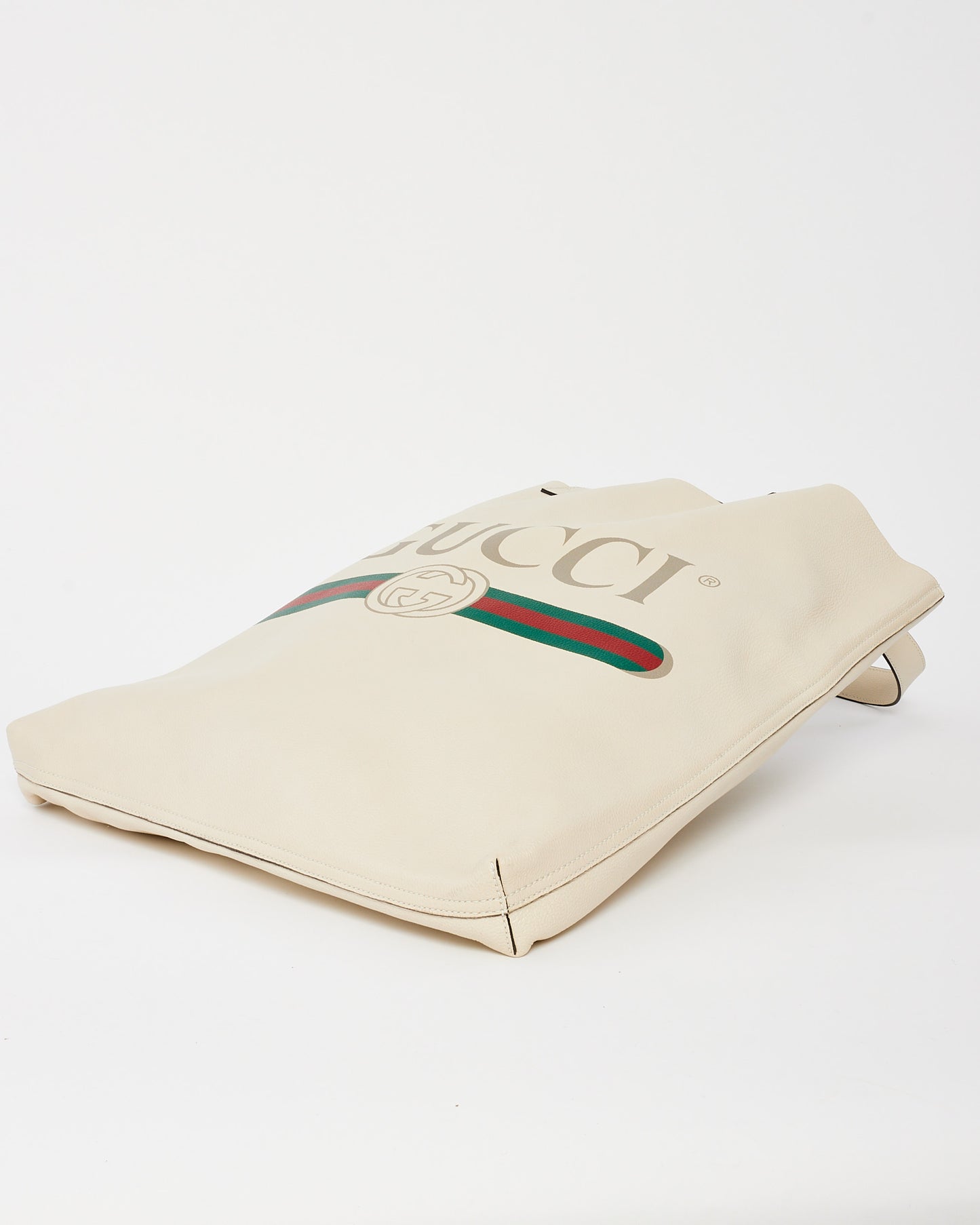 Grand sac fourre-tout avec logo en cuir crème Gucci