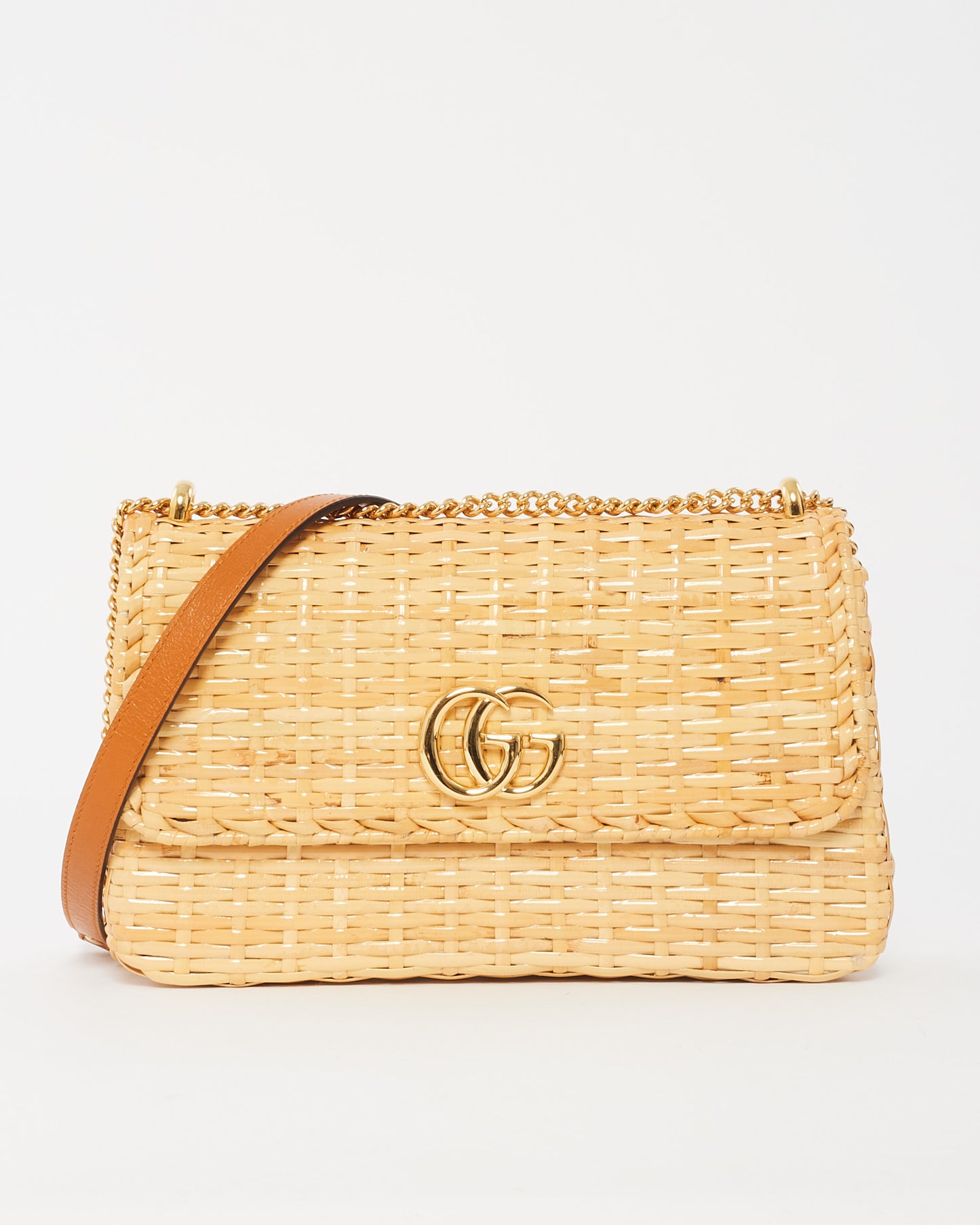 Gucci Beige Glazed Wicker Small Cestino Shoulder Bag