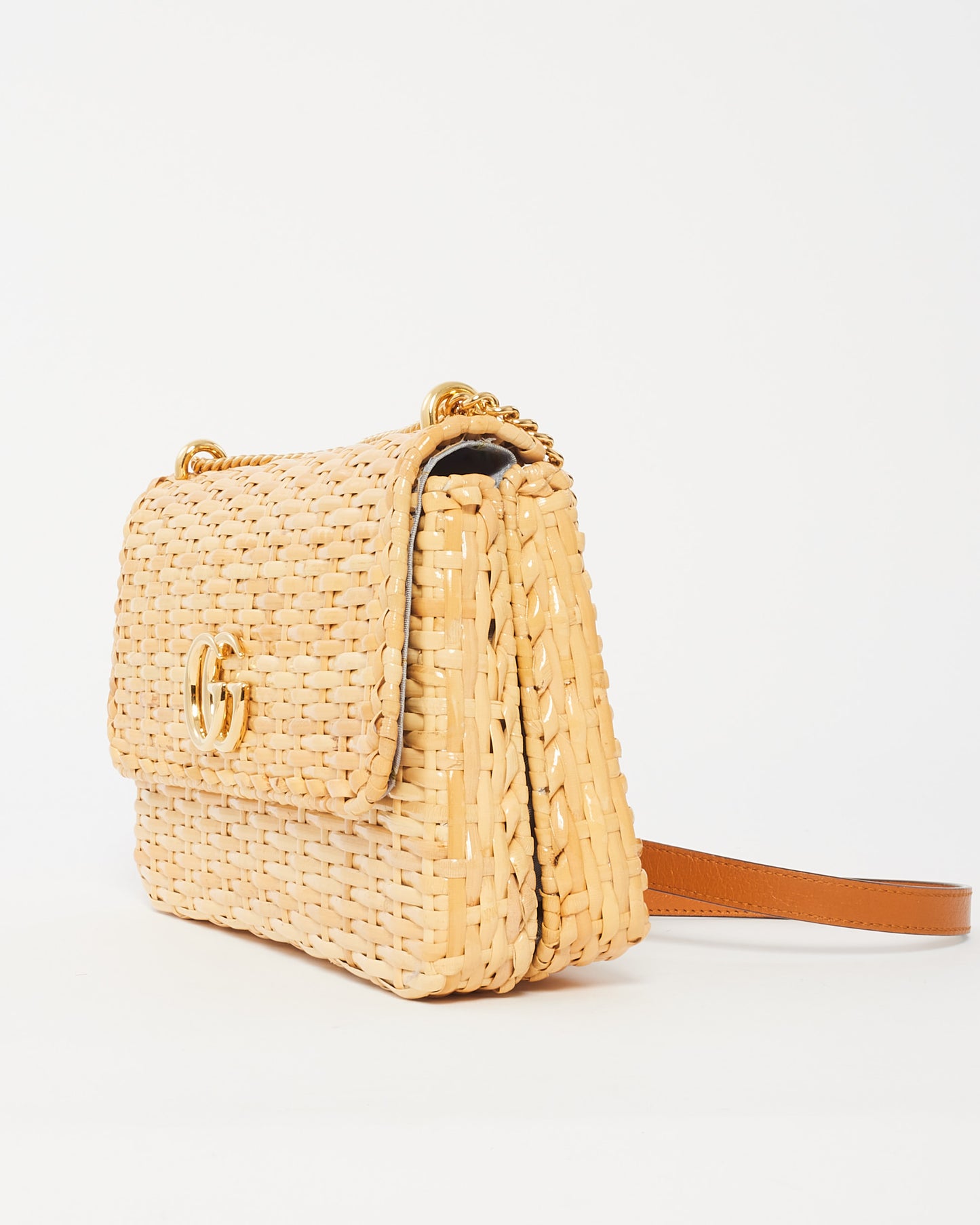 Gucci Beige Glazed Wicker Small Cestino Shoulder Bag