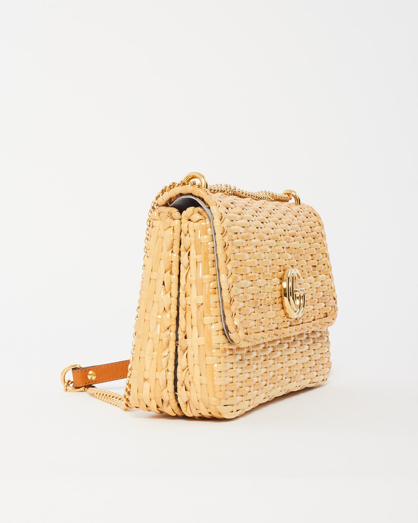 Gucci Beige Glazed Wicker Small Cestino Shoulder Bag