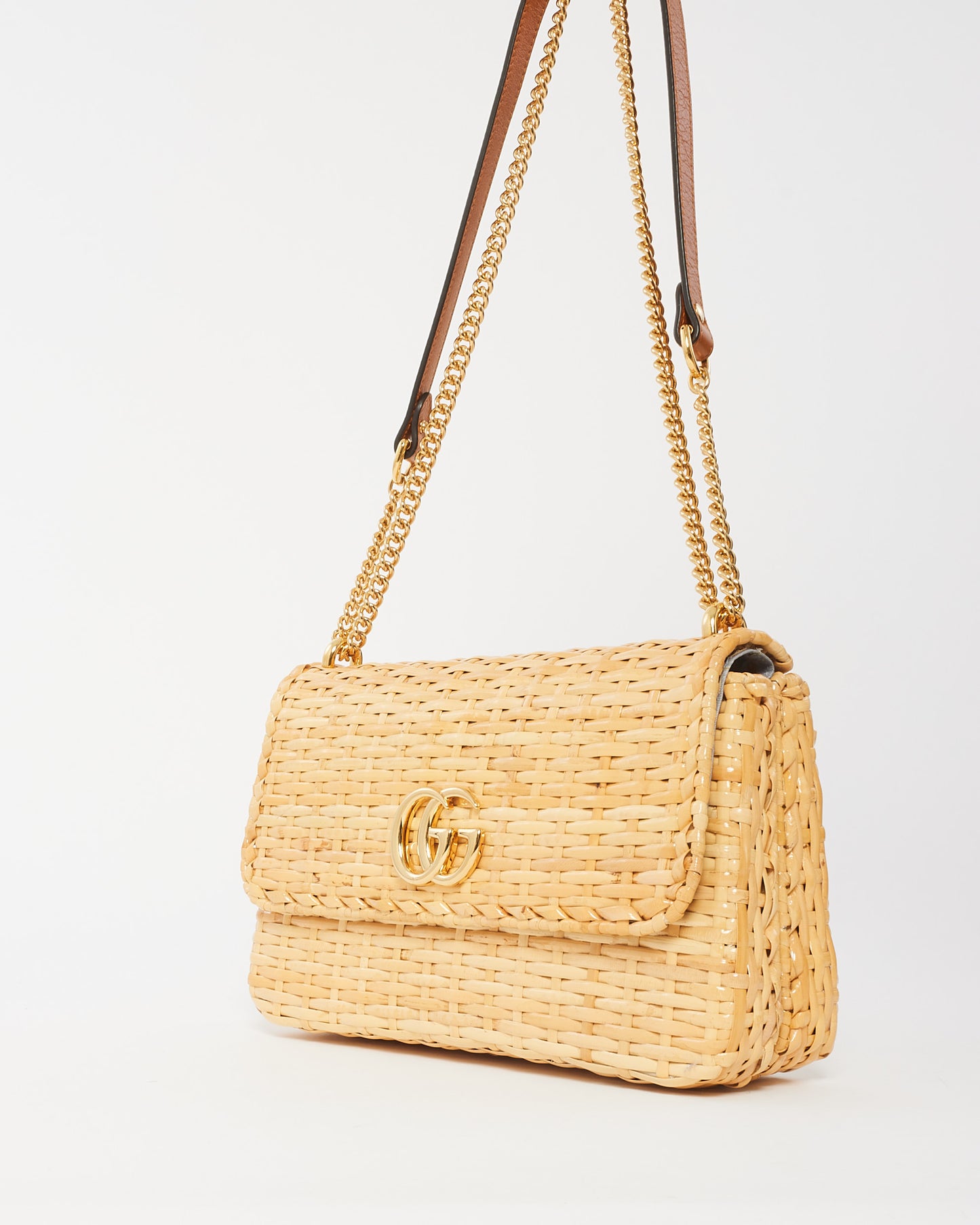 Gucci Beige Glazed Wicker Small Cestino Shoulder Bag