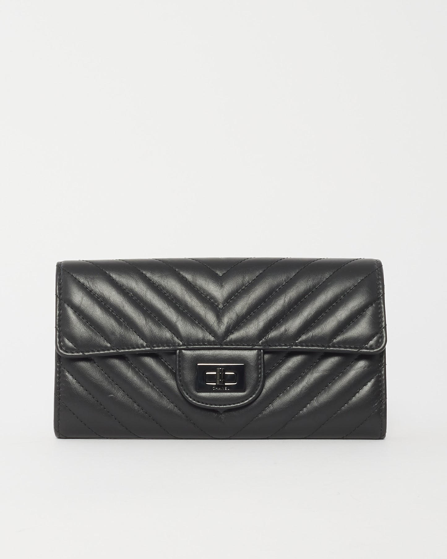 Chanel So Black Chevron Lambskin Reissue Long Wallet