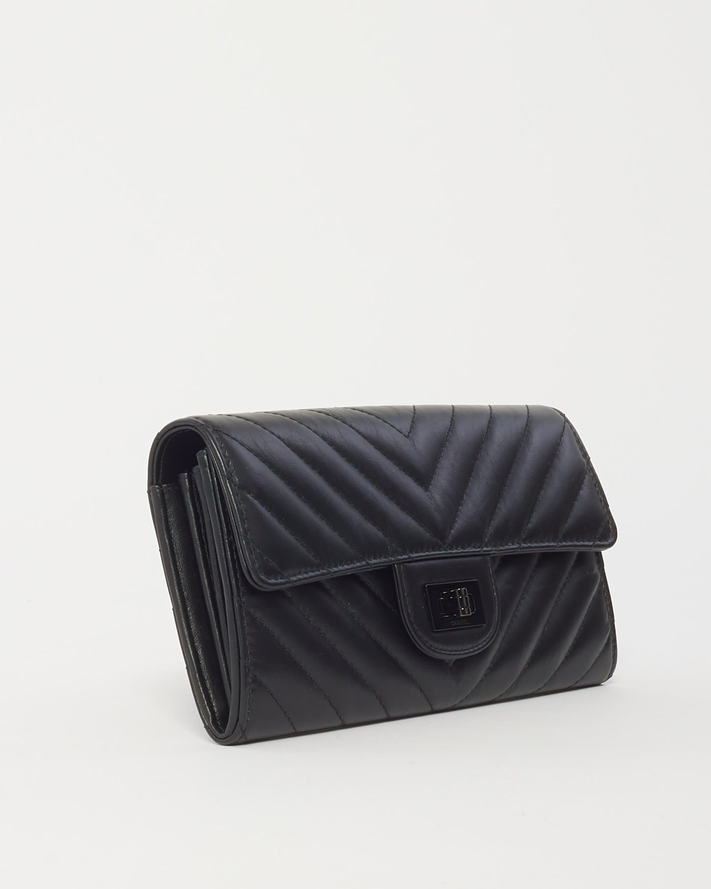 Chanel So Black Chevron Lambskin Reissue Long Wallet