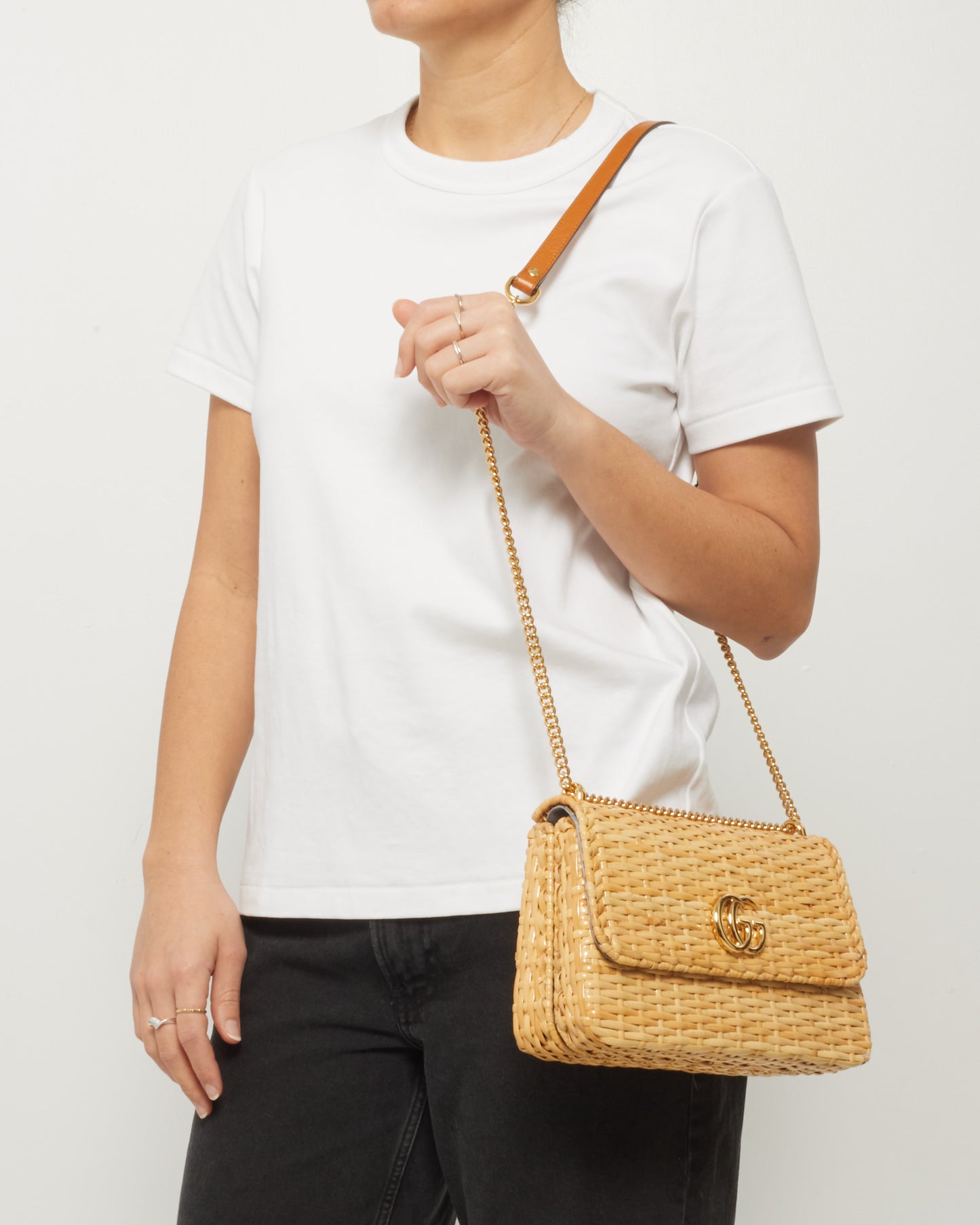 Gucci Beige Glazed Wicker Small Cestino Shoulder Bag