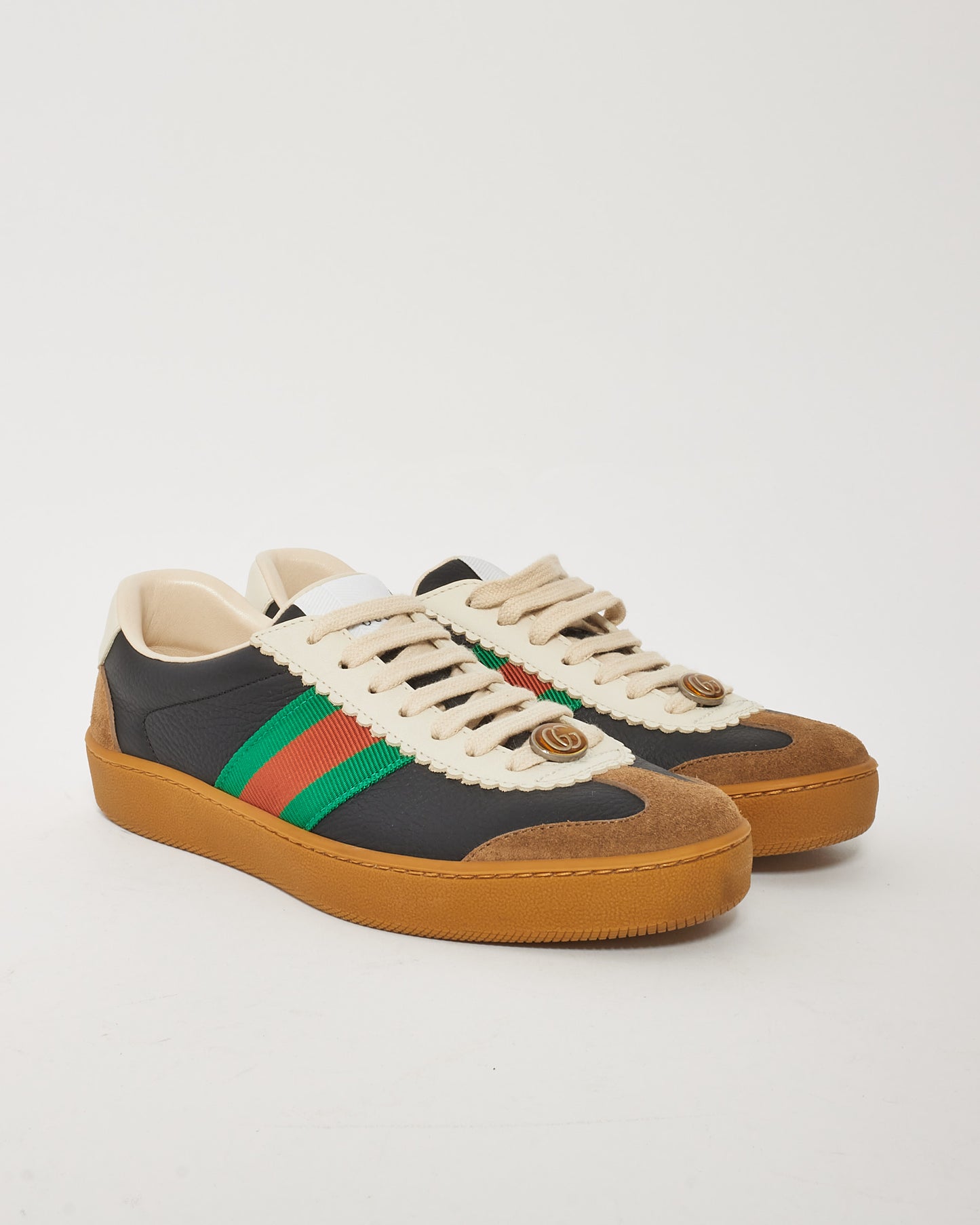 Gucci Black Leather & Web Stripe G74 Sneakers - 36