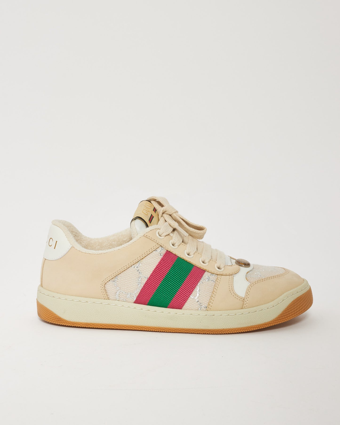 Sneaker Screener en cuir blanc Gucci avec bande Web - 36