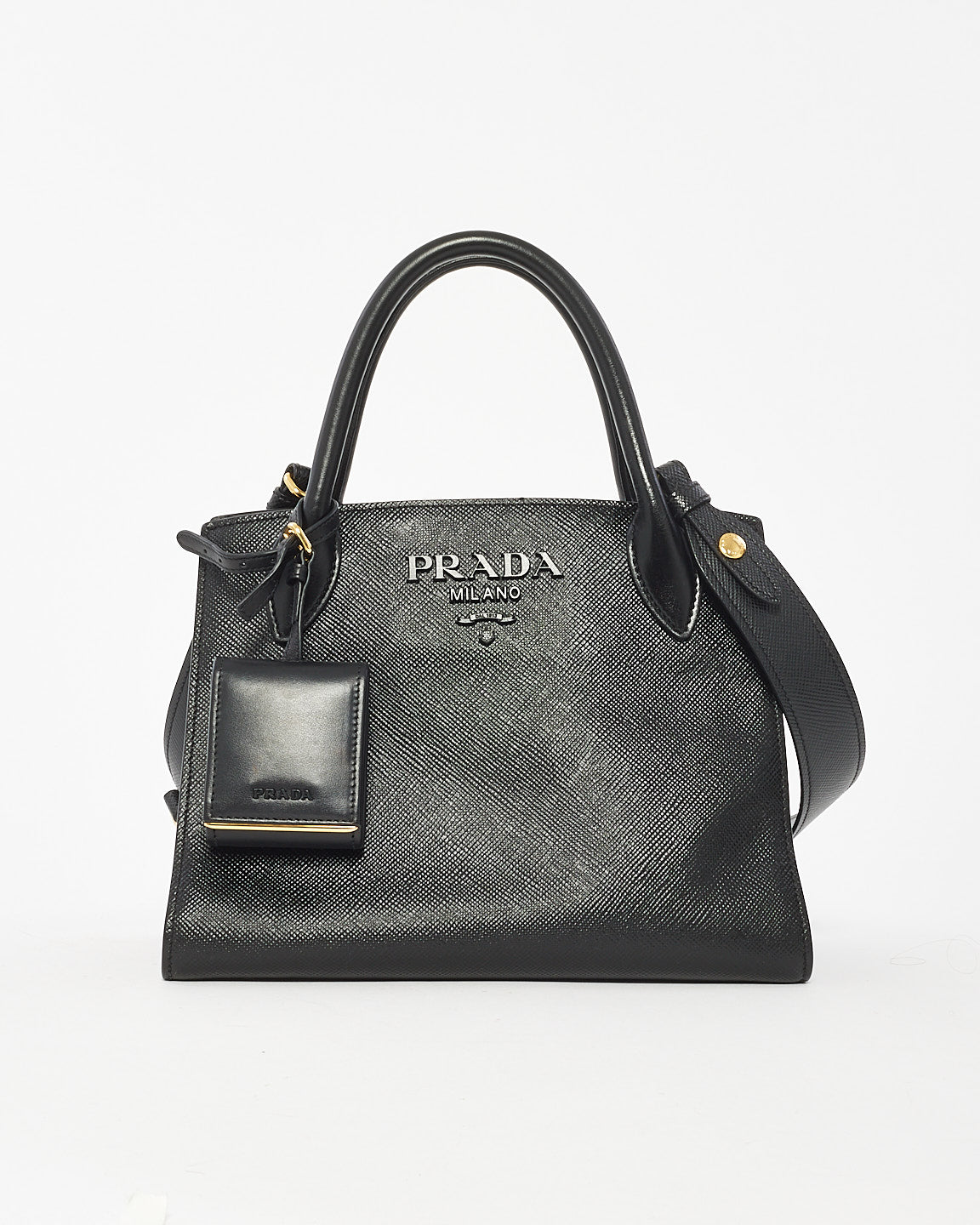 Prada Black Saffiano Leather Small Monochrome Tote