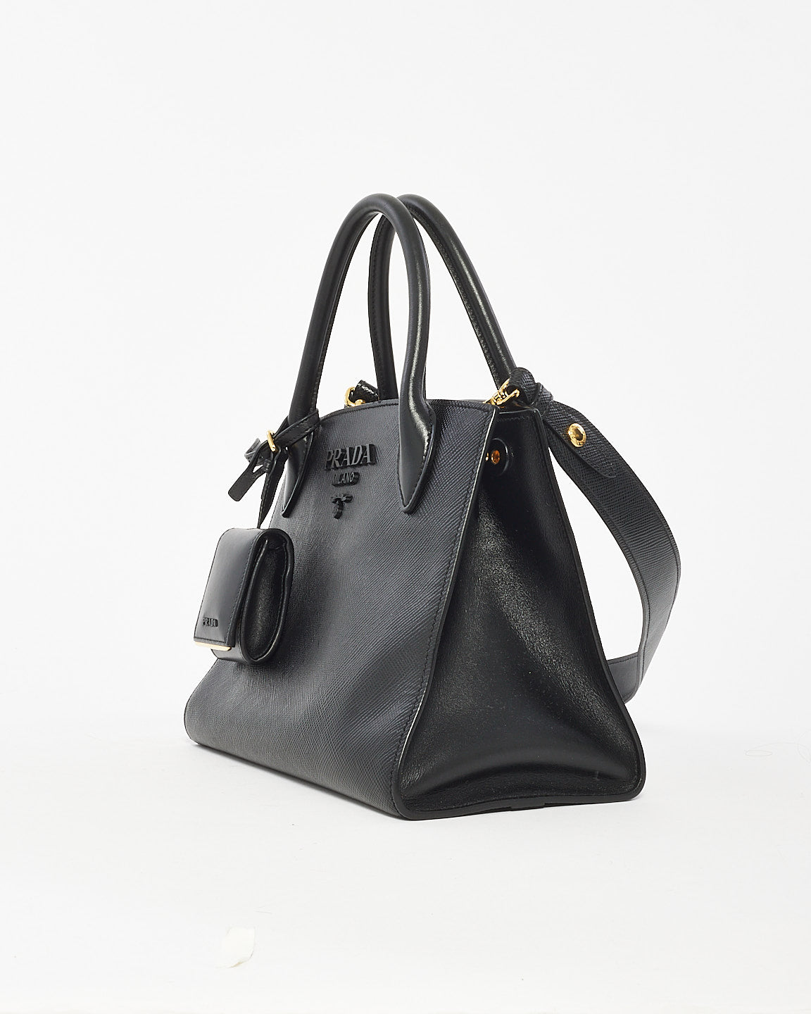 Prada Black Saffiano Leather Small Monochrome Tote