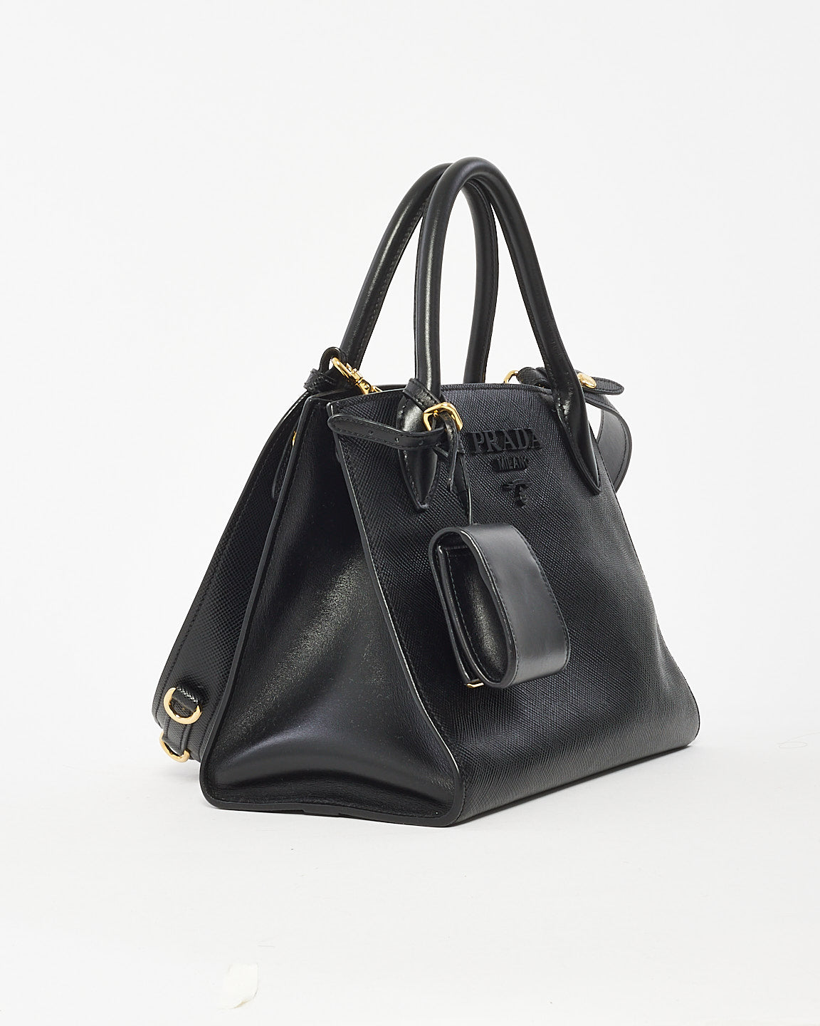 Prada Black Saffiano Leather Small Monochrome Tote