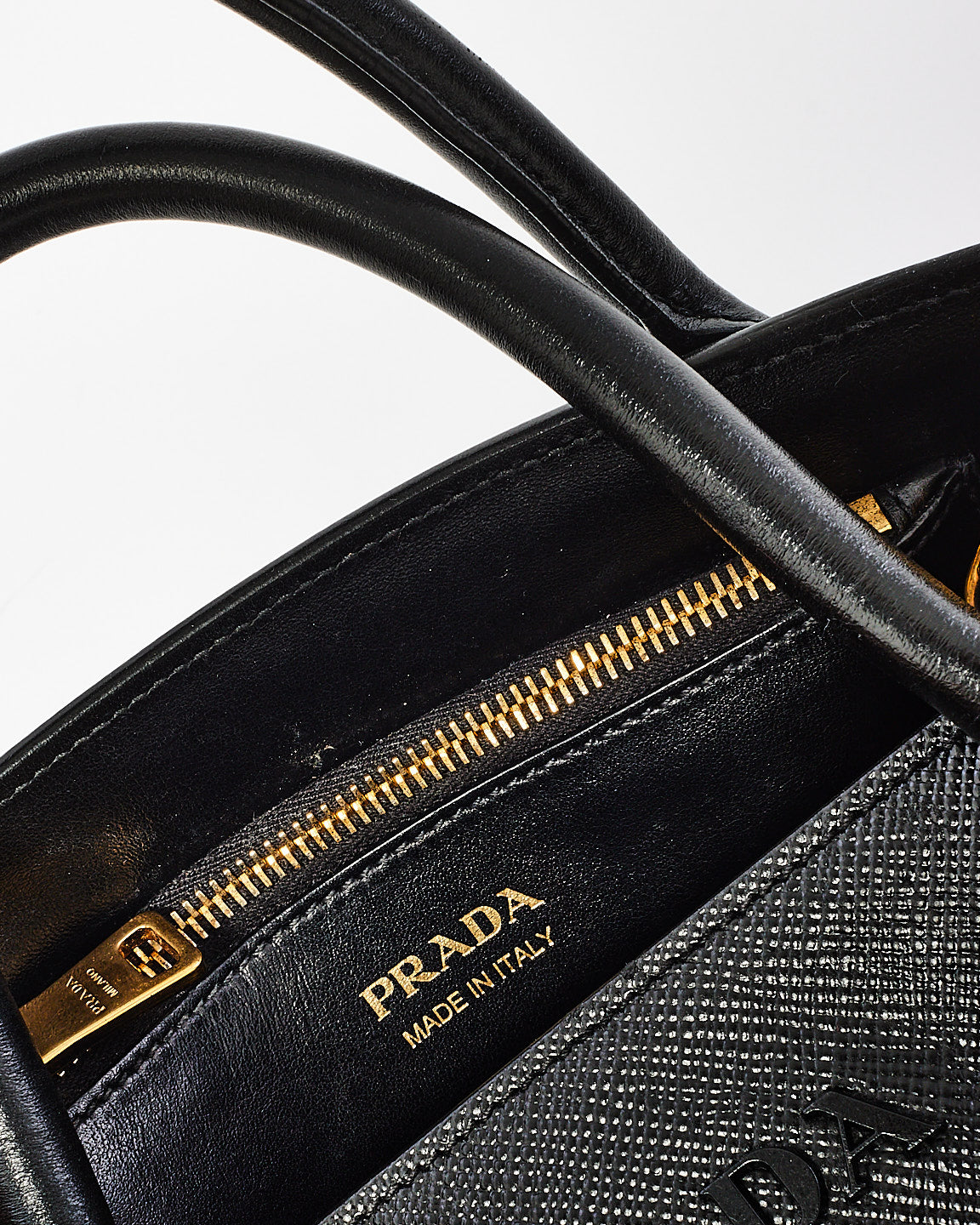 Prada Black Saffiano Leather Small Monochrome Tote