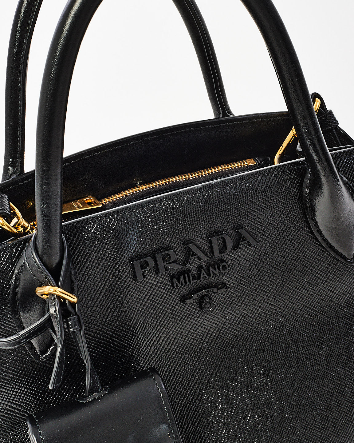 Prada Black Saffiano Leather Small Monochrome Tote