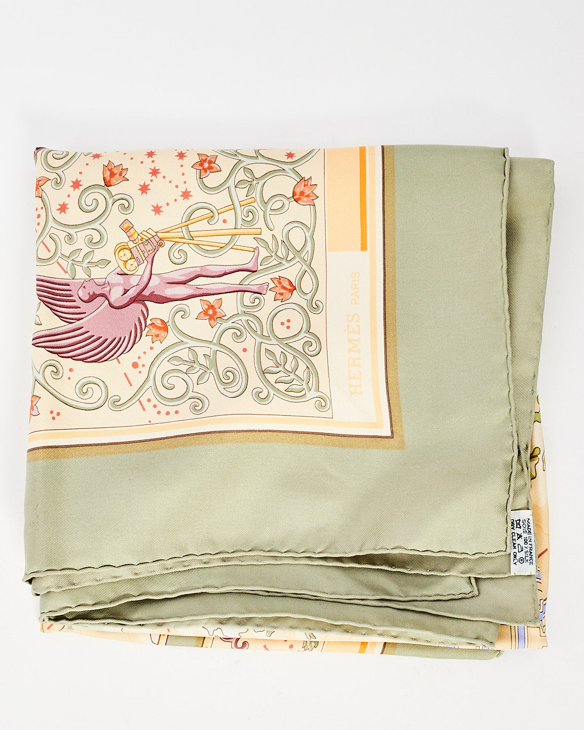 Hermès Green Beige "www.hermes.com" Silk Scarf