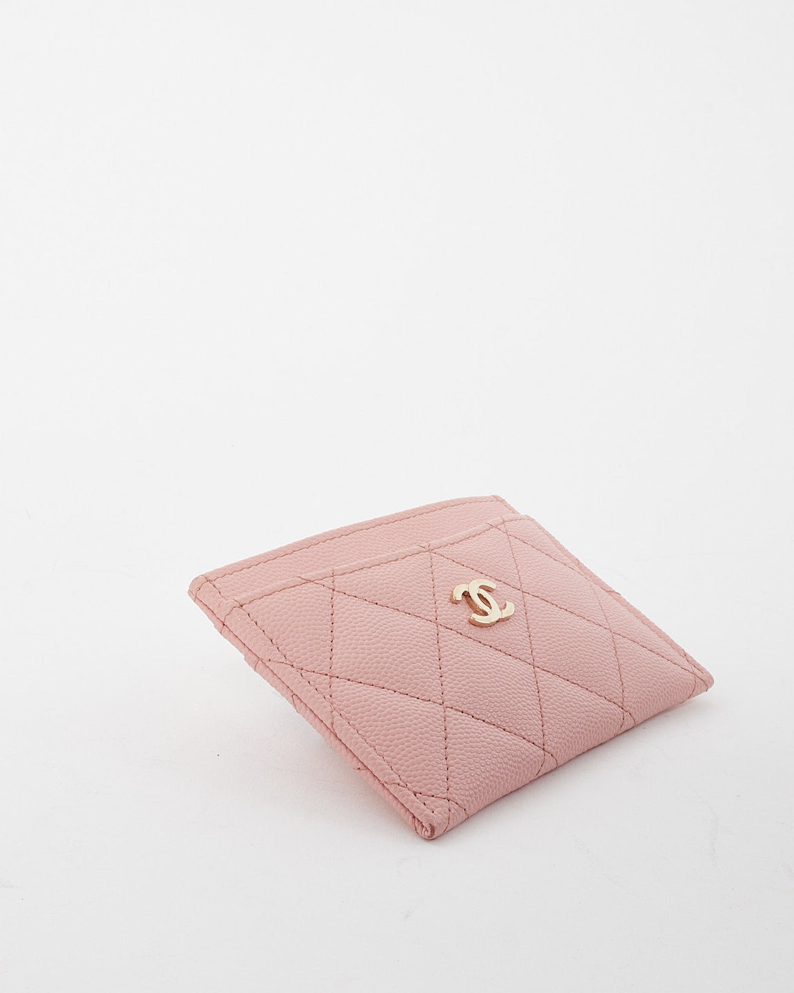 Porte-cartes en cuir matelassé rose caviar Chanel