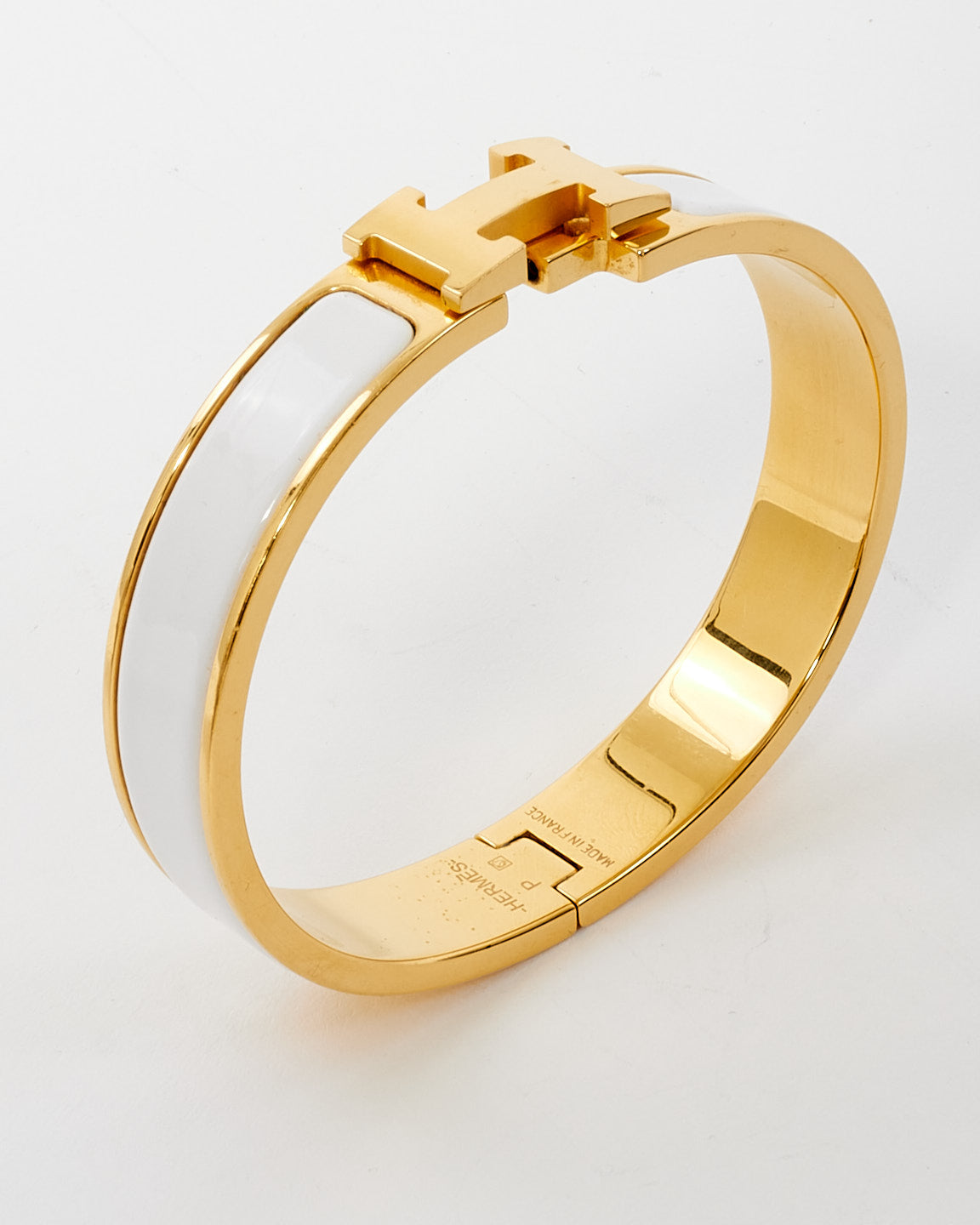 Hermès White & Gold Colour Metal Clic H Bracelet - GM