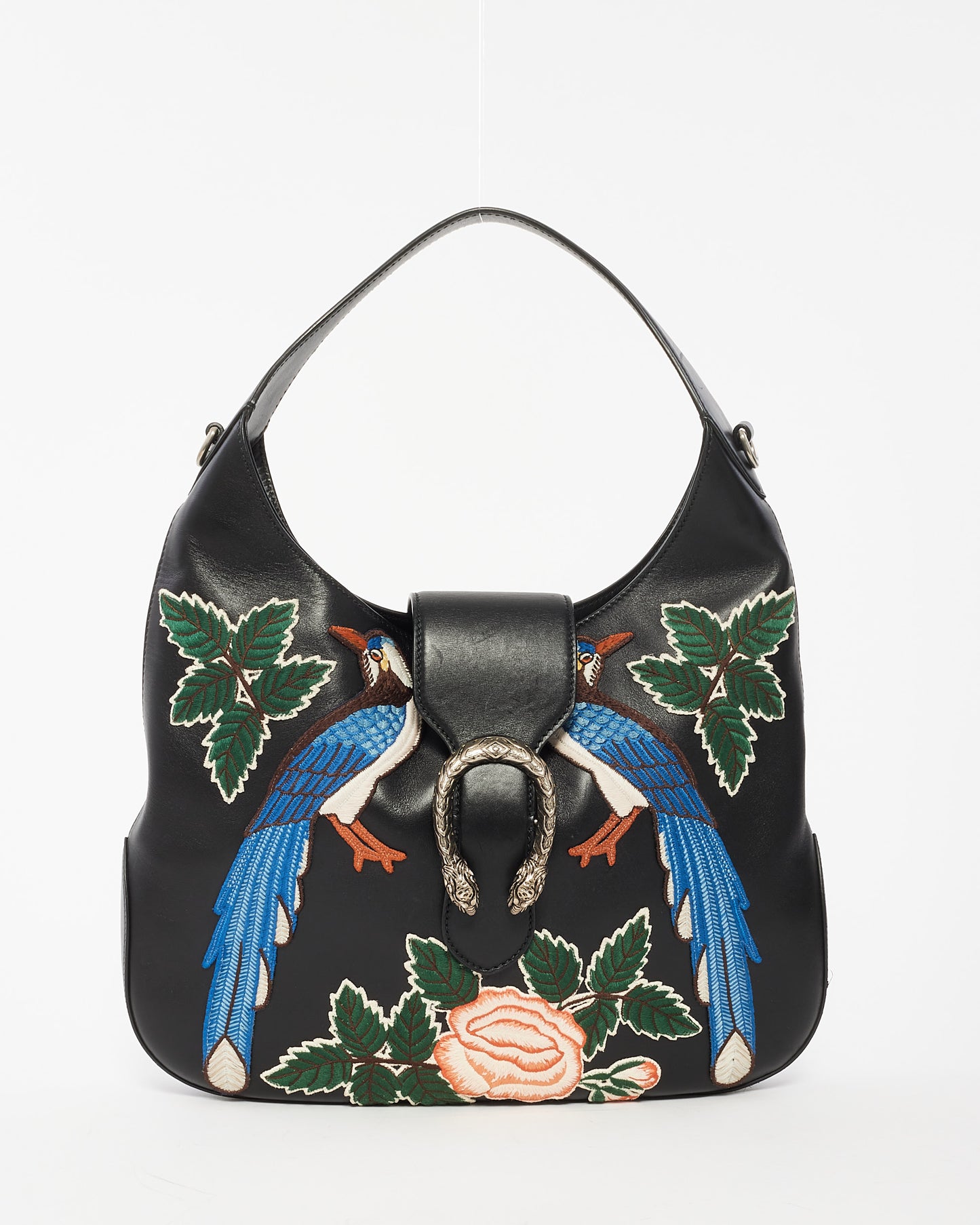 Sac Hobo Dionysus moyen en cuir noir Gucci avec broderie - Retour à l'expéditeur