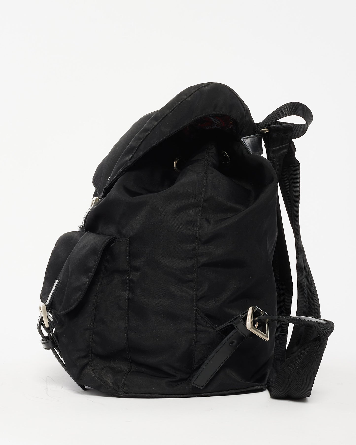 Prada Black Nylon Double Front Pocket Drawstring Backpack