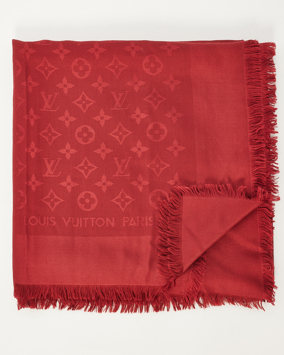 Louis Vuitton Red Silk Monogam Cassis Scarf