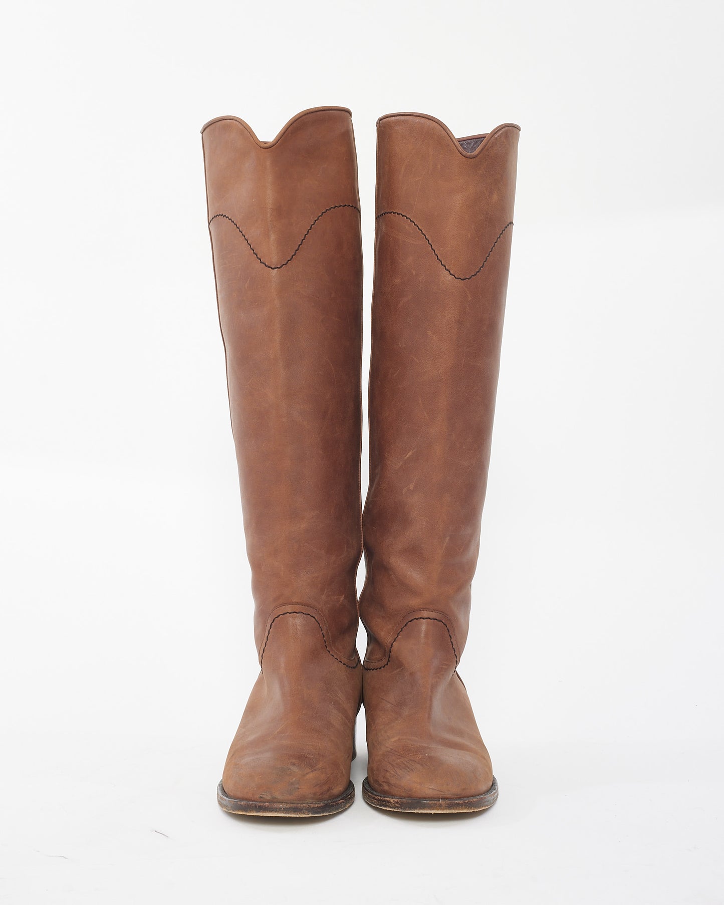 Bottes hautes avec logo en cuir camel Chanel - 37