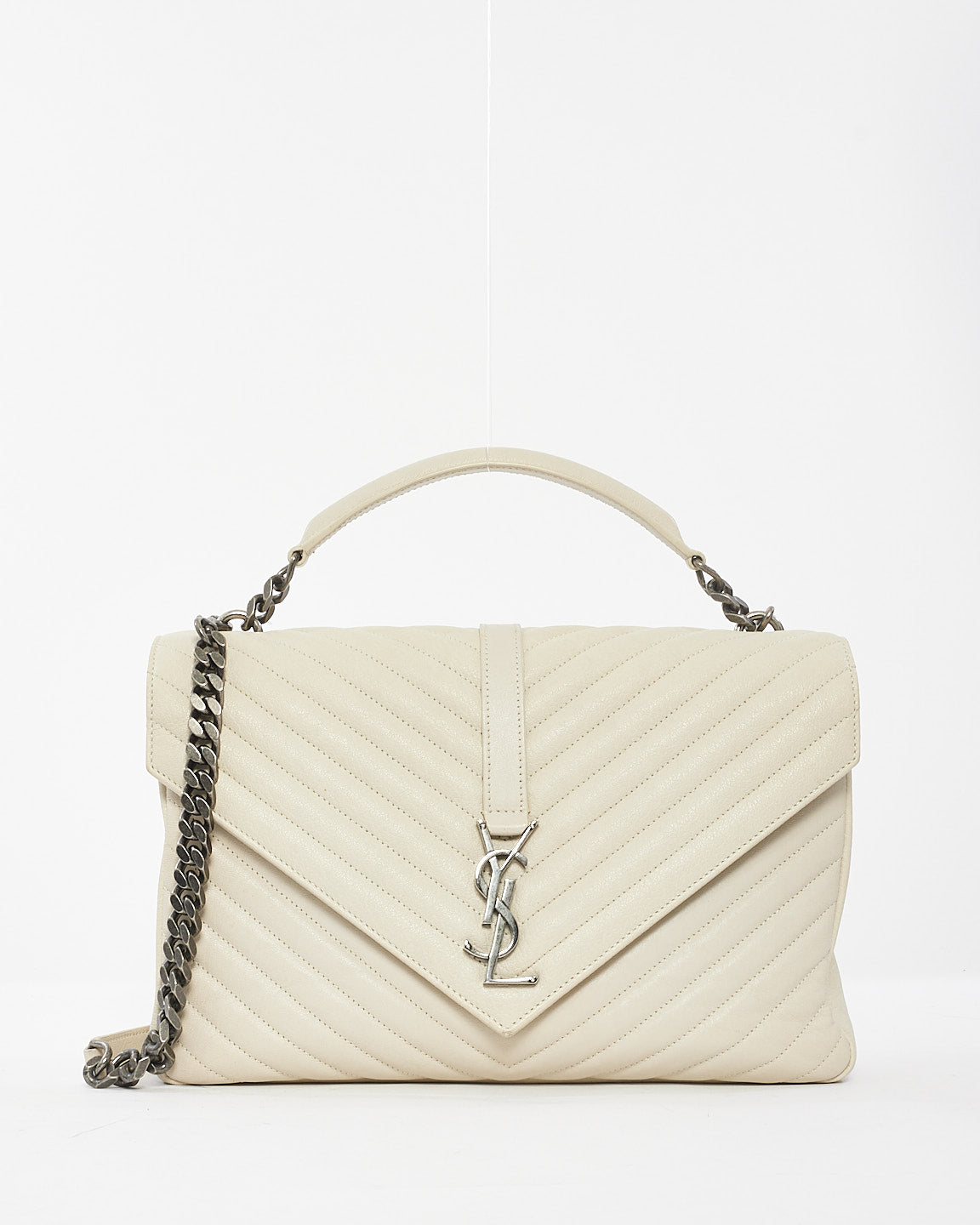 Grand sac universitaire en cuir blanc cassé Saint Laurent