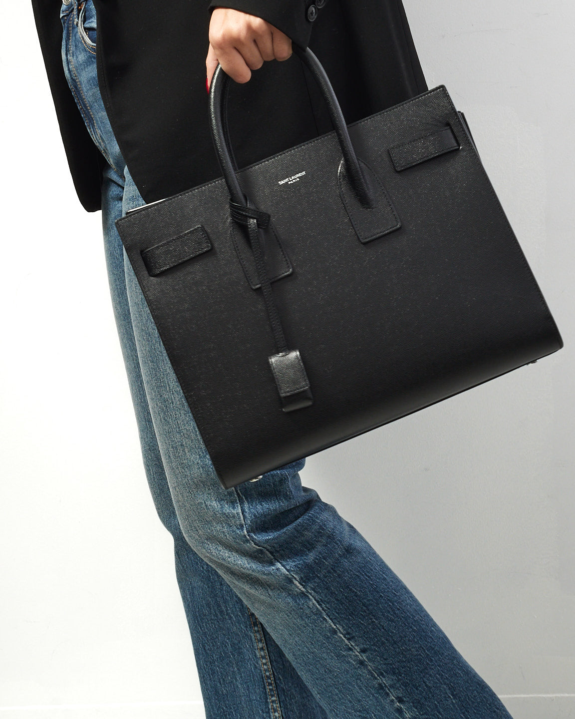 Saint Laurent Black Leather Large Sac du Jour Bag