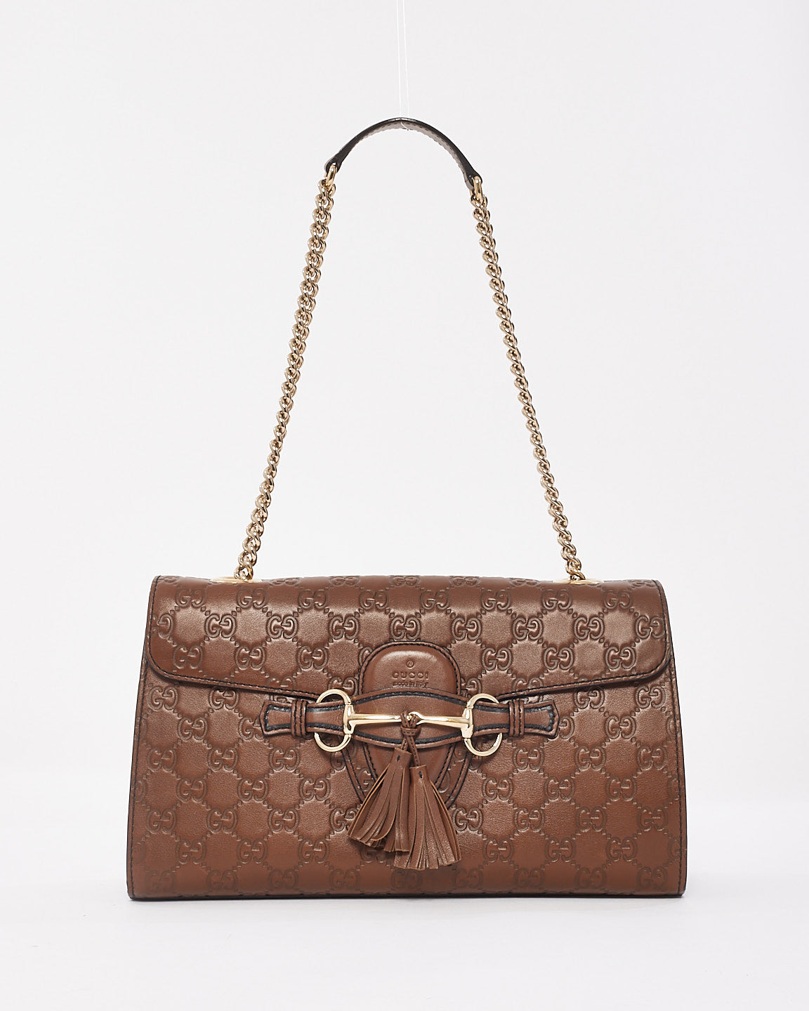 Gucci Brown Monogram Signature GG Leather Medium Emily Shoulder Bag