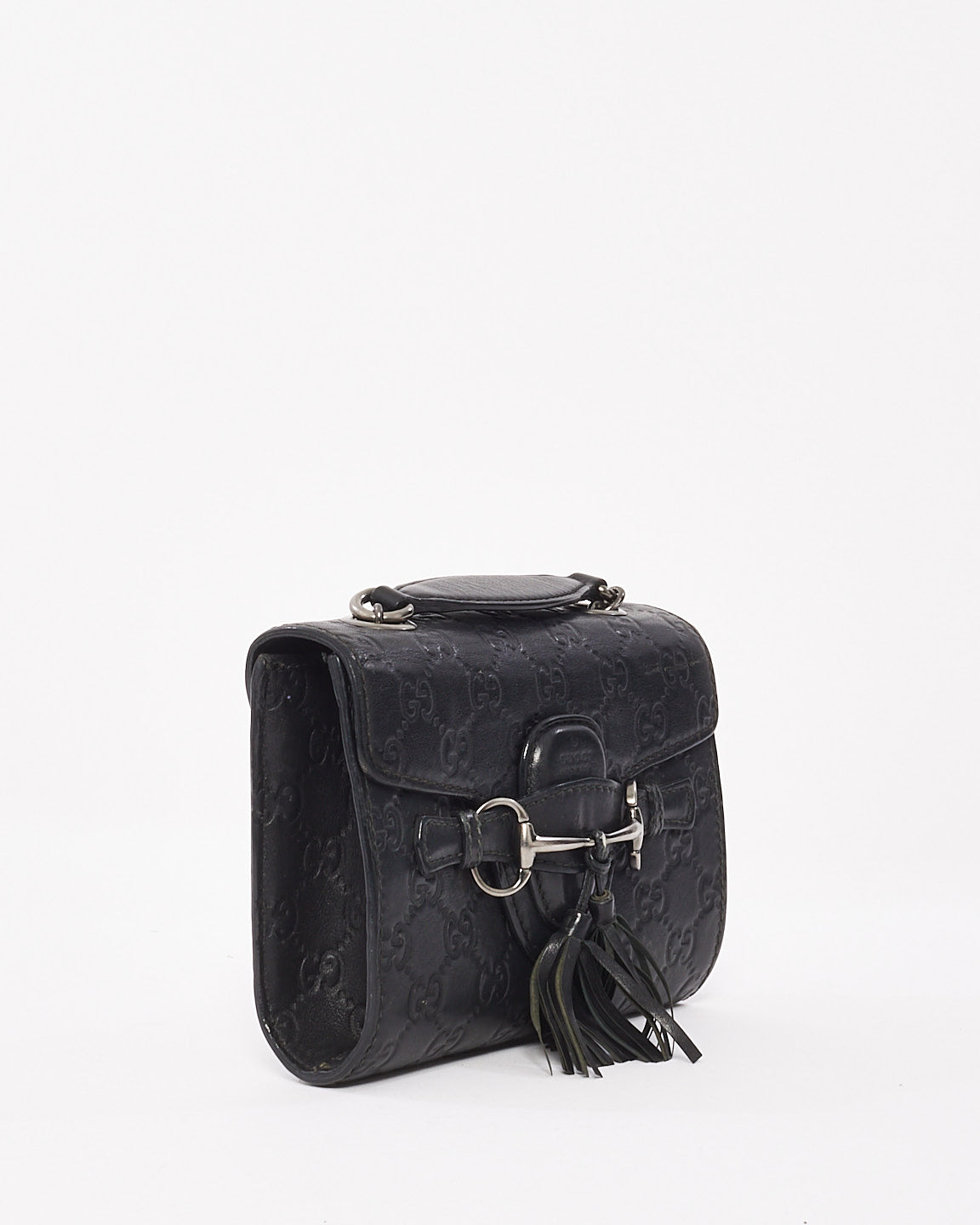 Gucci Black Signature G Leather Emily Chain Crossbody Bag