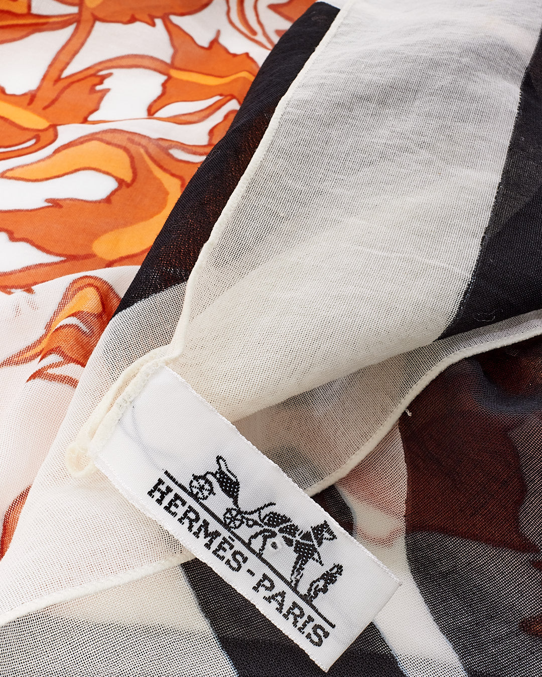 Hermès White Orange & Black Chiffon Scarf