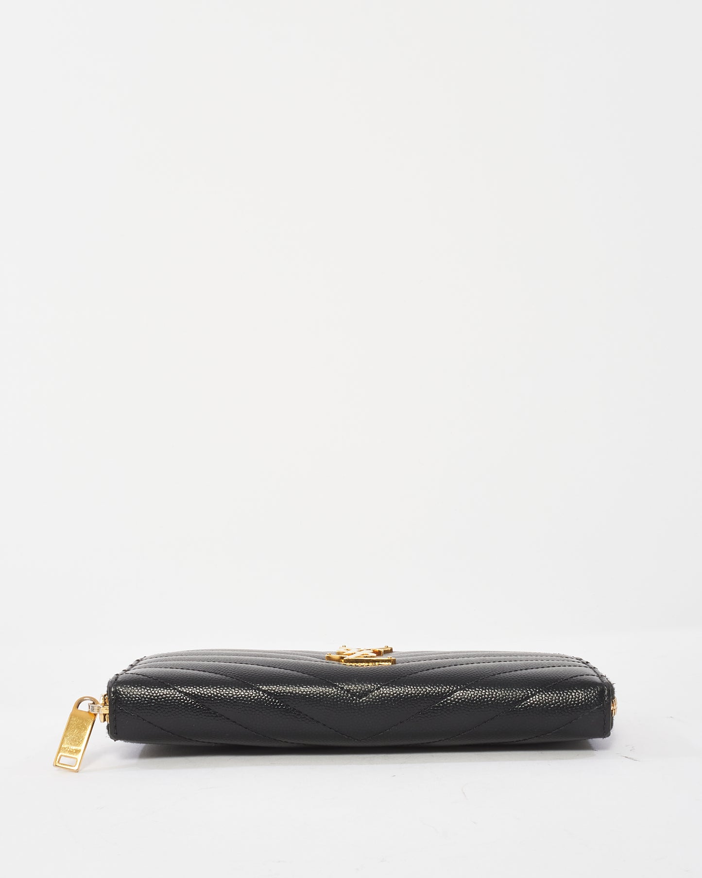 Saint Laurent Black Leather Matelasse Logo Full Zip Long Wallet