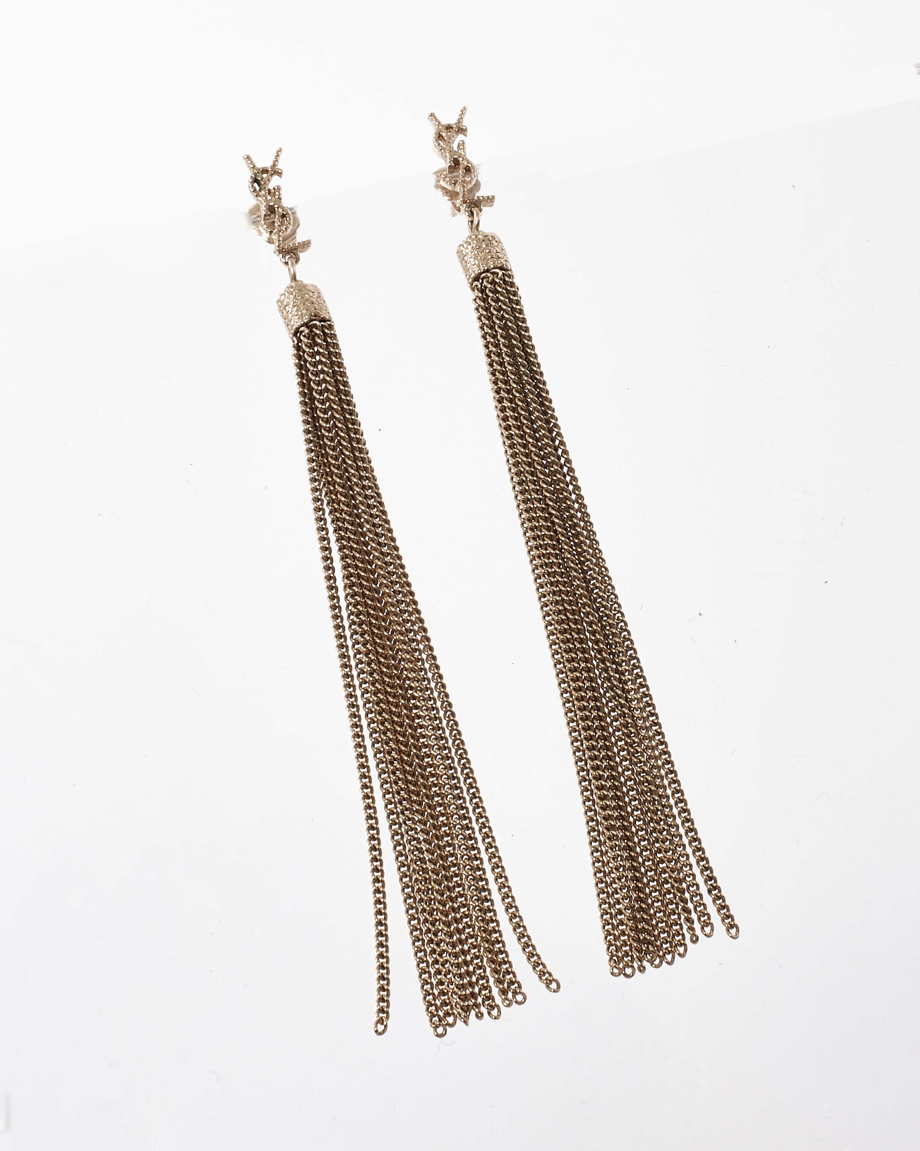 Buy Saint Laurent Silver Tassel Chain Logo Loulou Earrings - Authenticated  Pre-Owned | RETYCHE