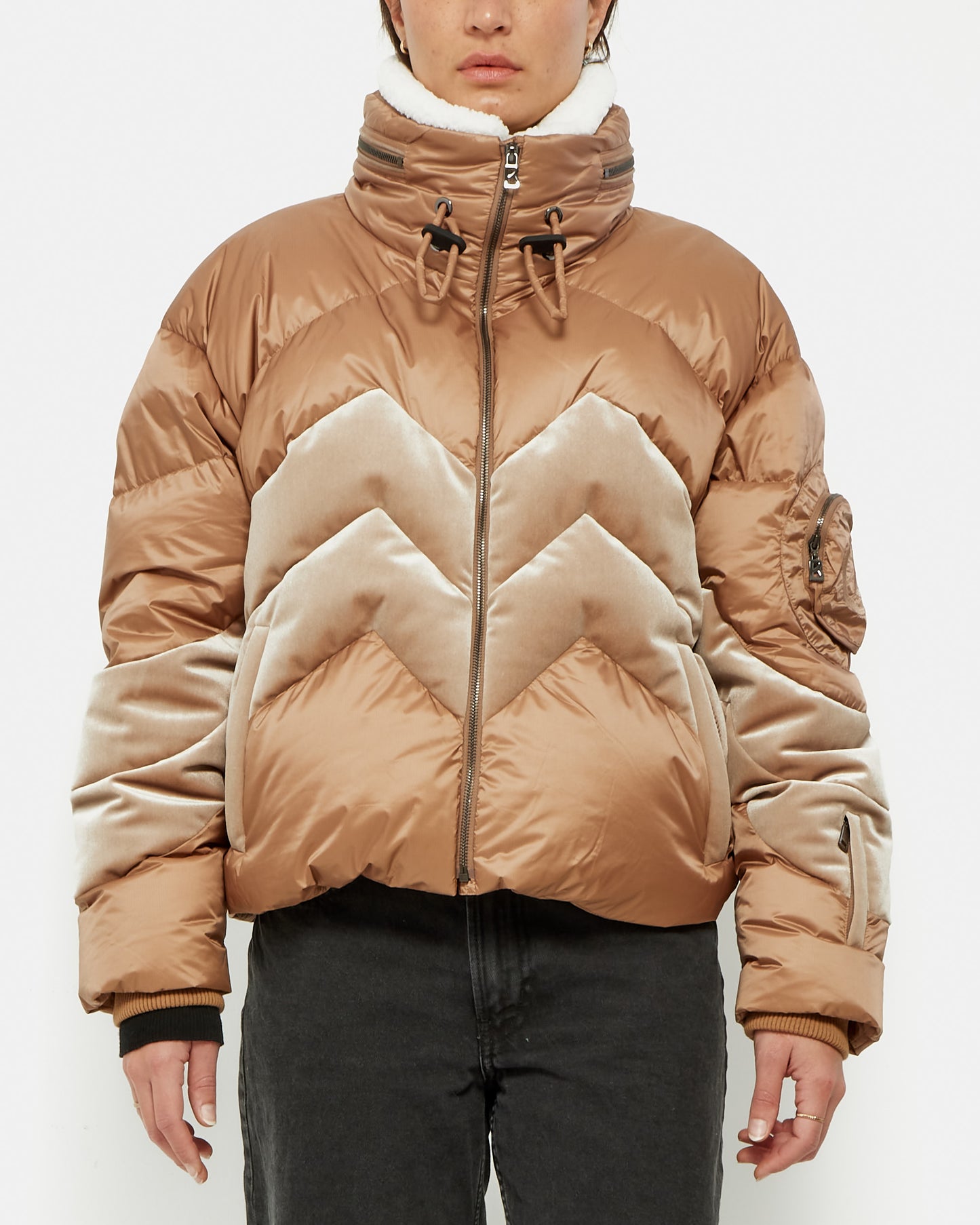 Bogner Brown Tan & Bronze Chevron Down Vanja Ski Jacket - L