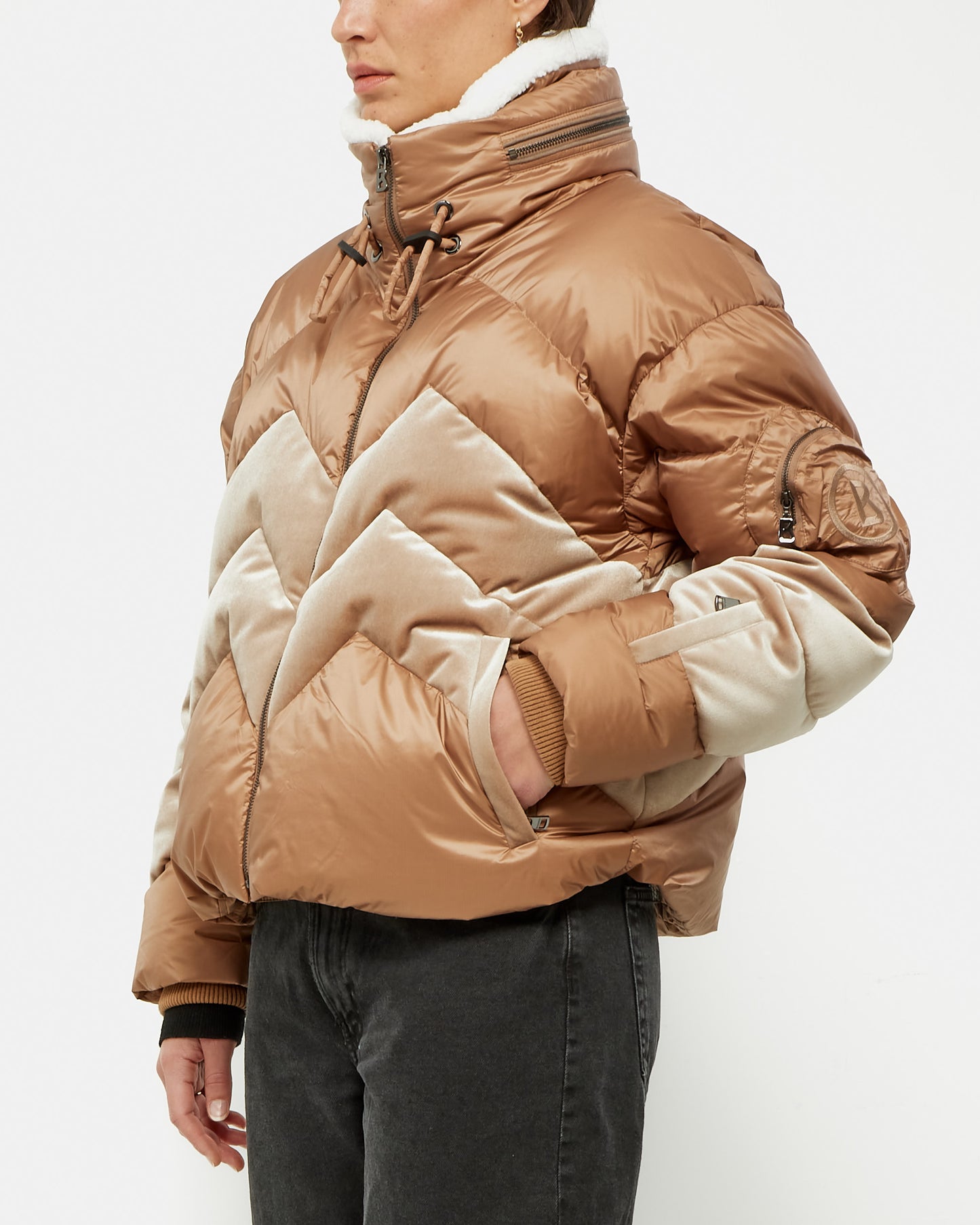 Bogner Brown Tan & Bronze Chevron Down Vanja Ski Jacket - L