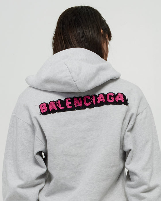 Balenciaga Grey Cotton Pink Logo Hoodie - 10Y – RETYCHE