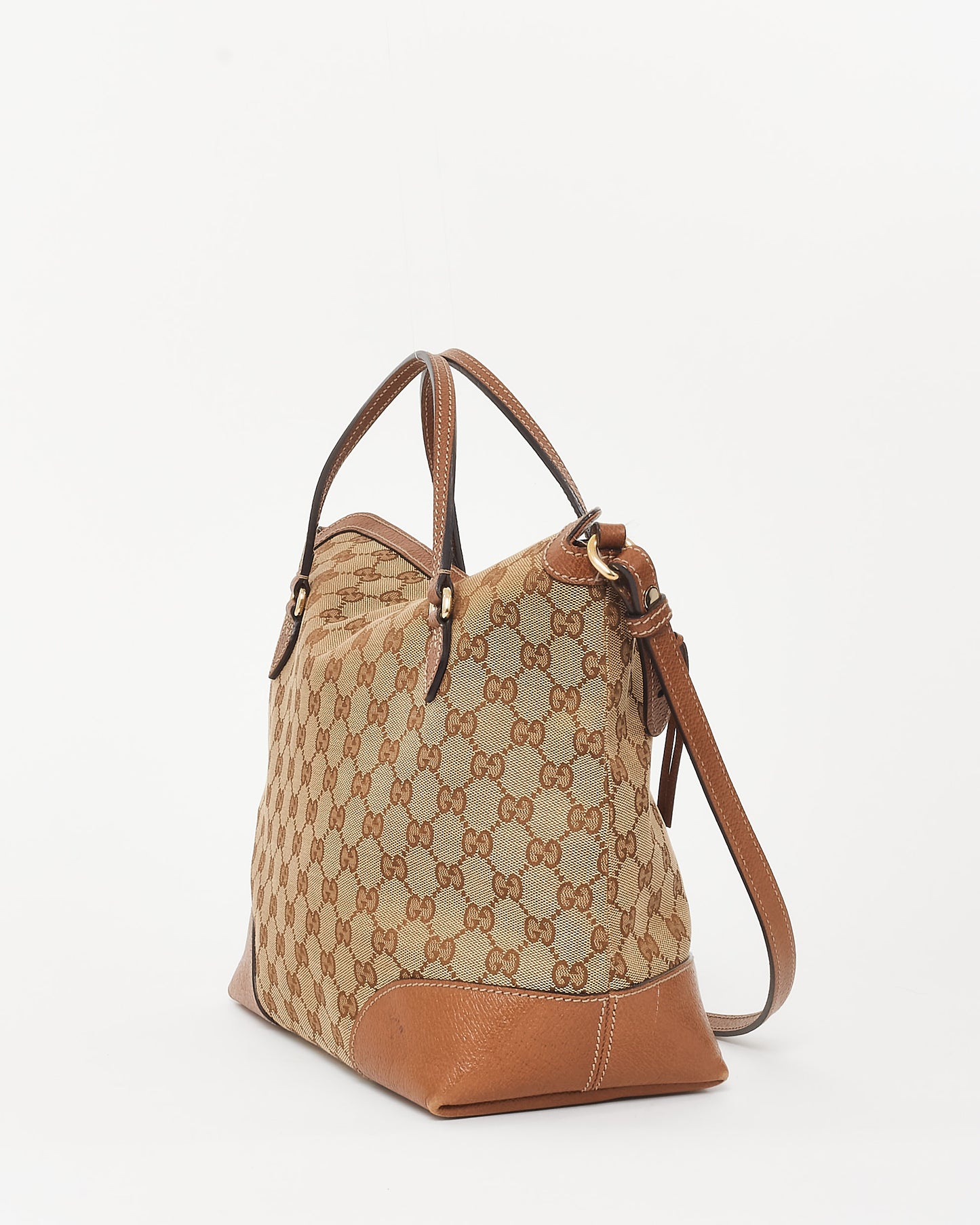 Gucci Monogram GG Canvas & Brown Leather Trimming Bree Bag