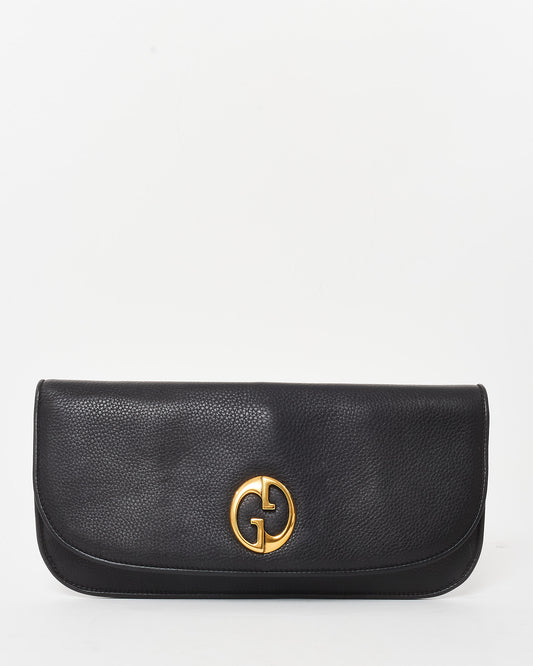 Gucci Black Pebbled Calfskin Leather 1973 Logo Clutch