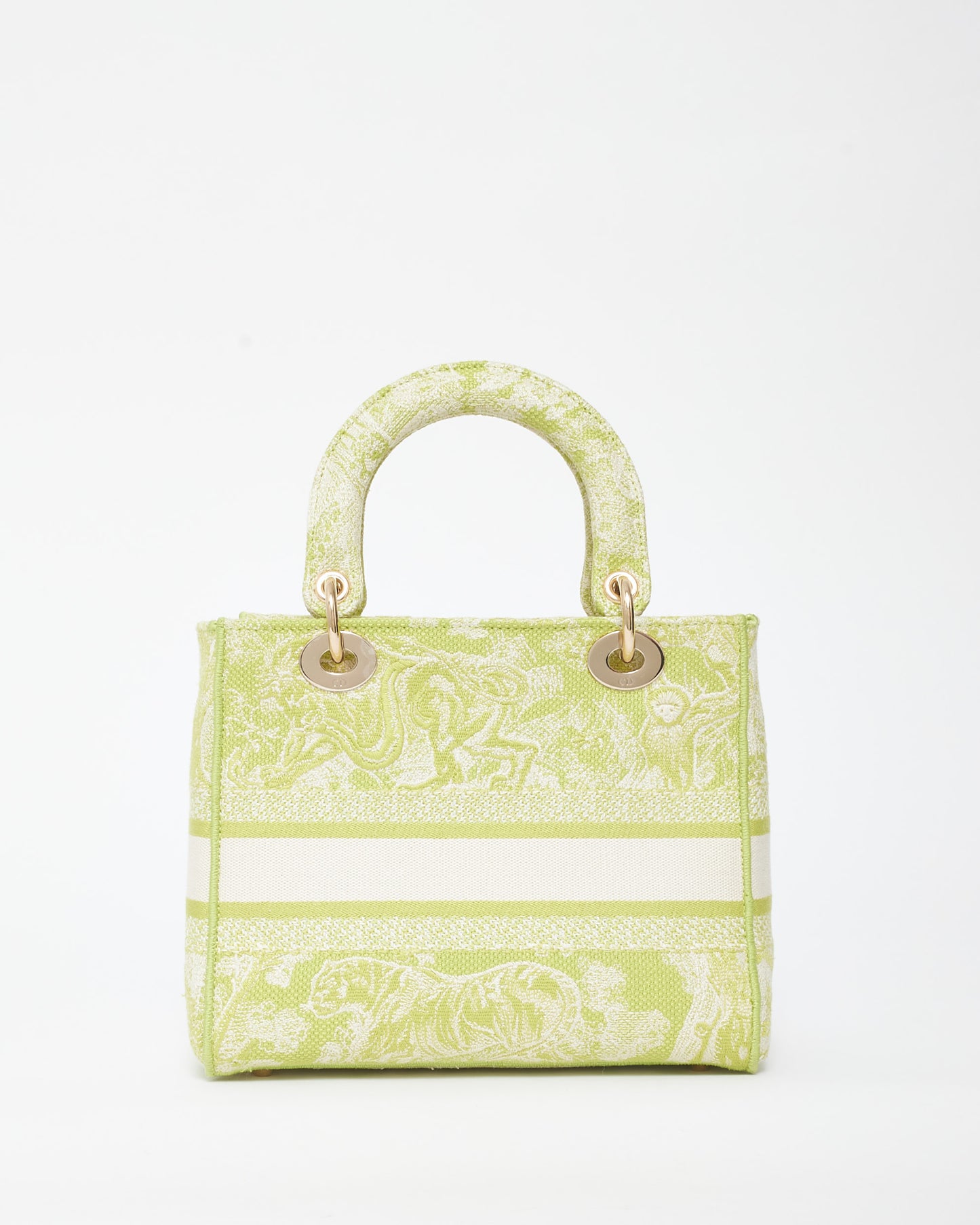 Dior Lime Green Toile De Jouy Embroidered Canvas Medium Lady D-Lite Bag