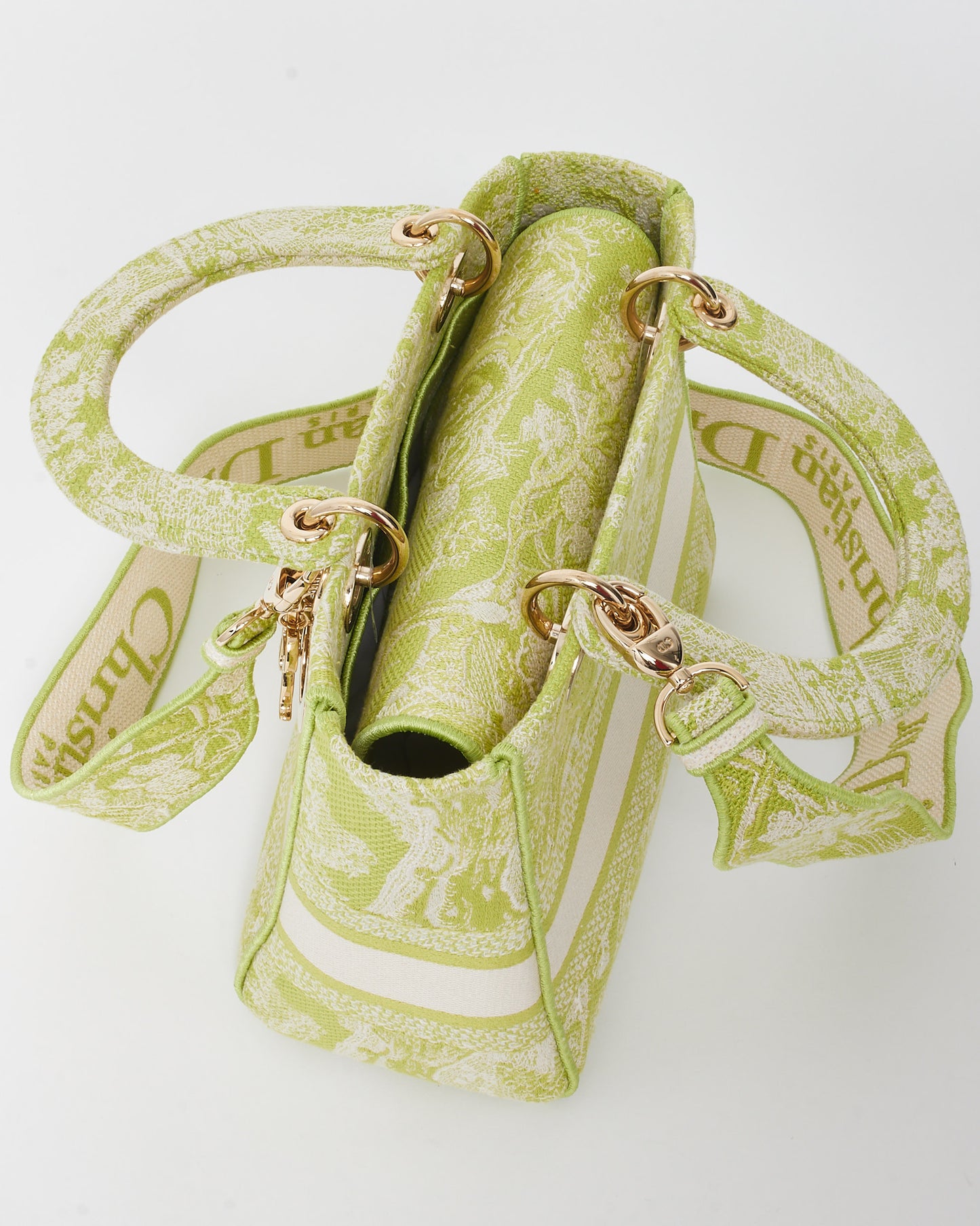 Dior Lime Green Toile De Jouy Embroidered Canvas Medium Lady D-Lite Bag